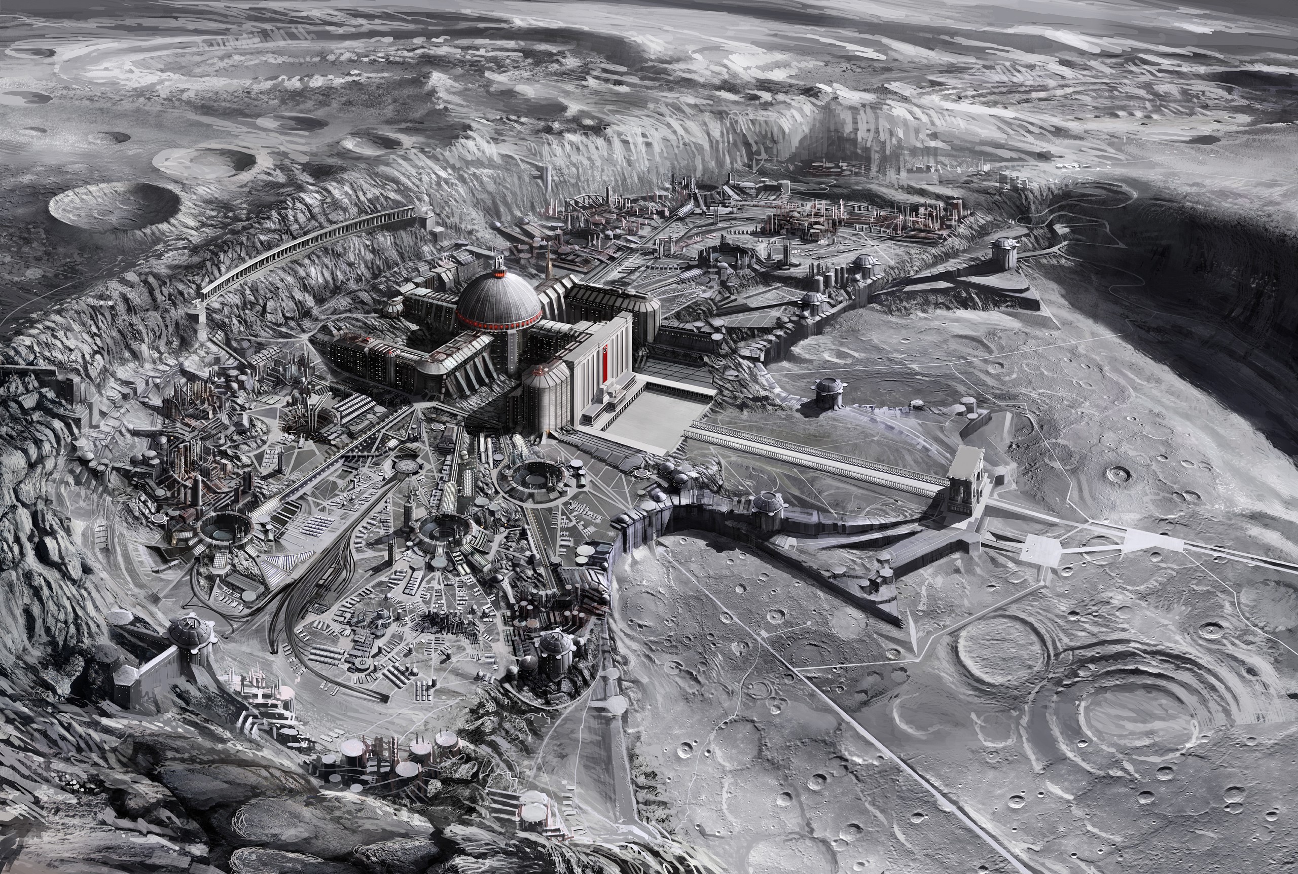 Futuristic city built inside a lunar crater HD Wallpaper