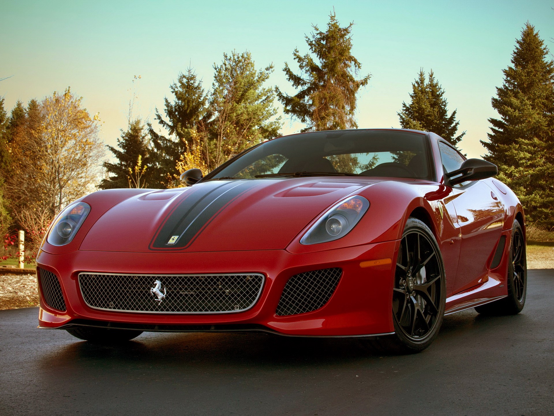 Red Ferrari 599 GTO with Black Stripes HD Wallpaper