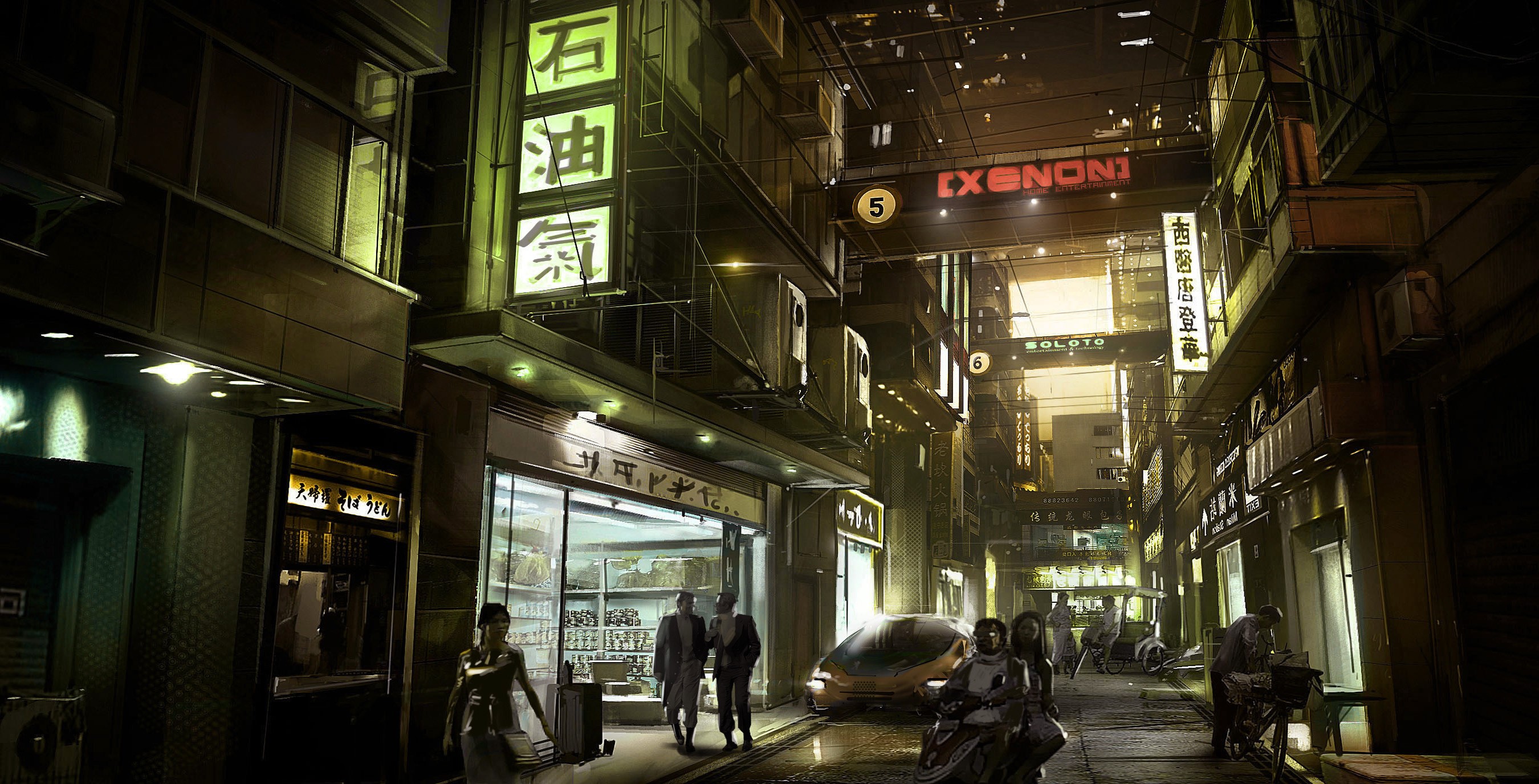 Deus Ex: Human Revolution street scene HD Wallpaper