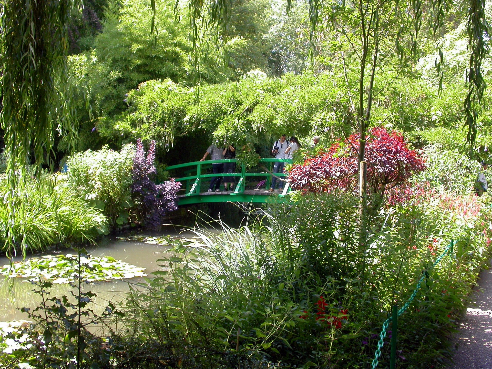 Monet's Garden Bridge with Water Lilies HD Wallpaper