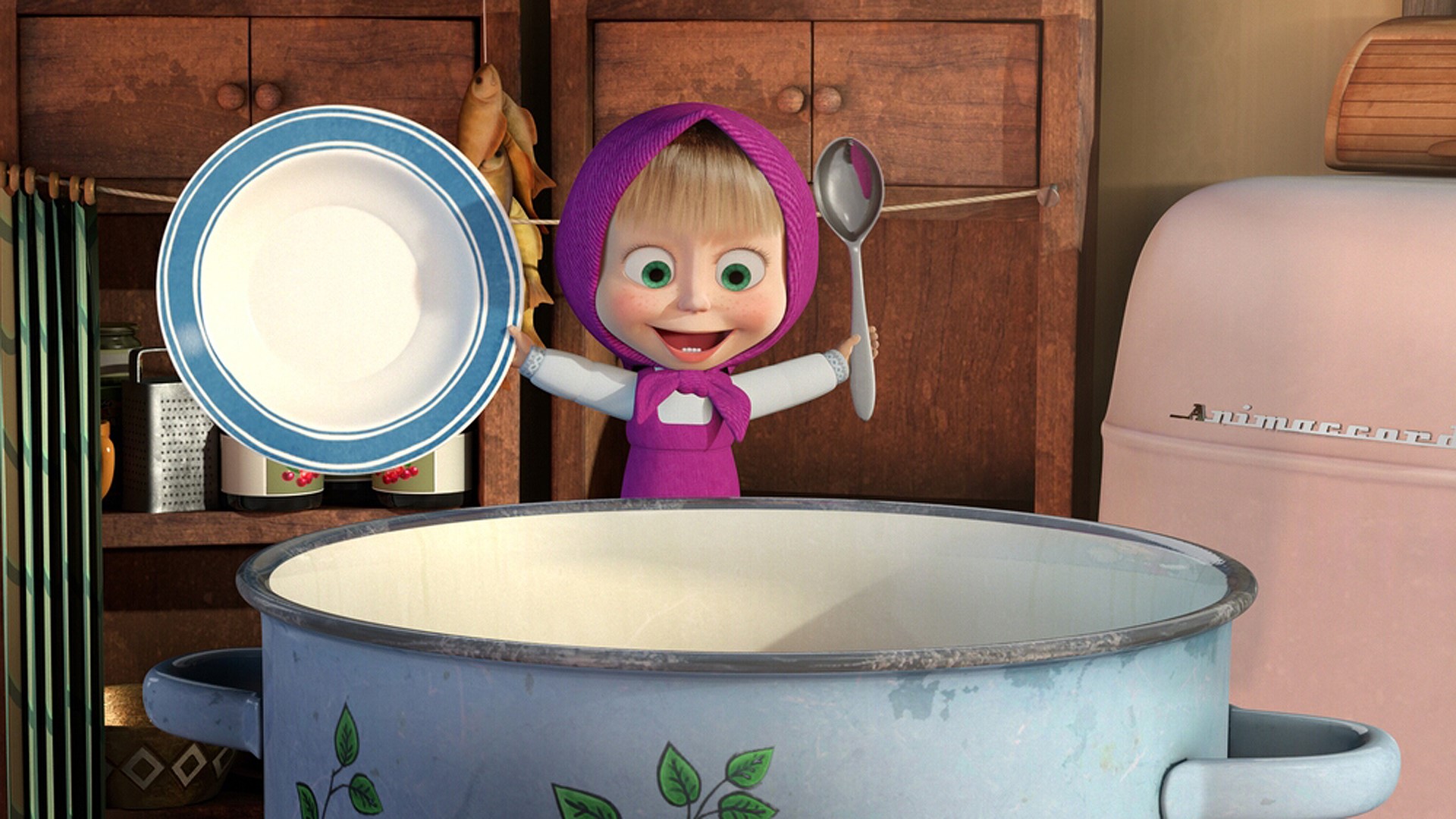 Masha from Masha and the Bear in a kitchen HD Wallpaper
