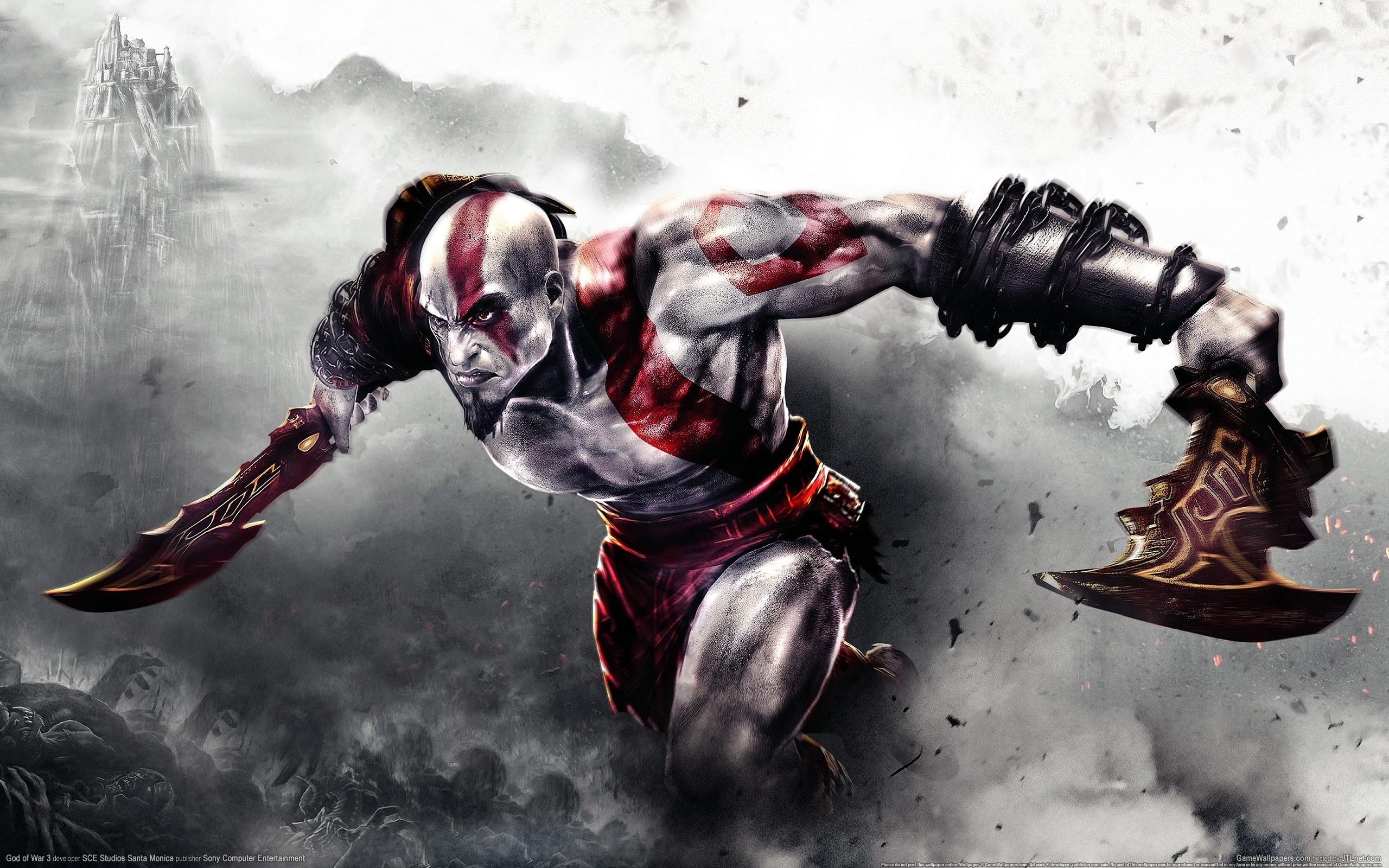 Kratos from God of War wielding Blades of Chaos HD Wallpaper
