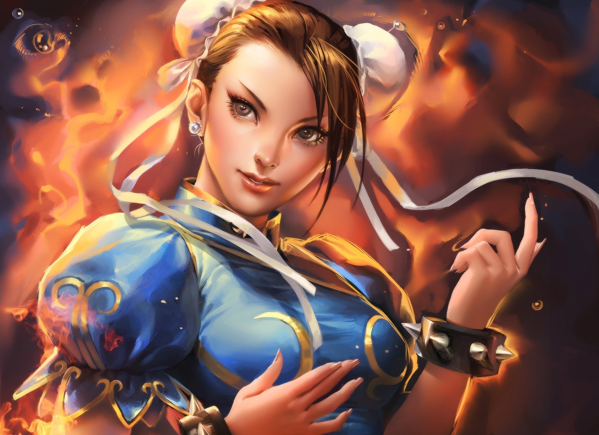 Chun-Li from Street Fighter with fiery background HD Wallpaper