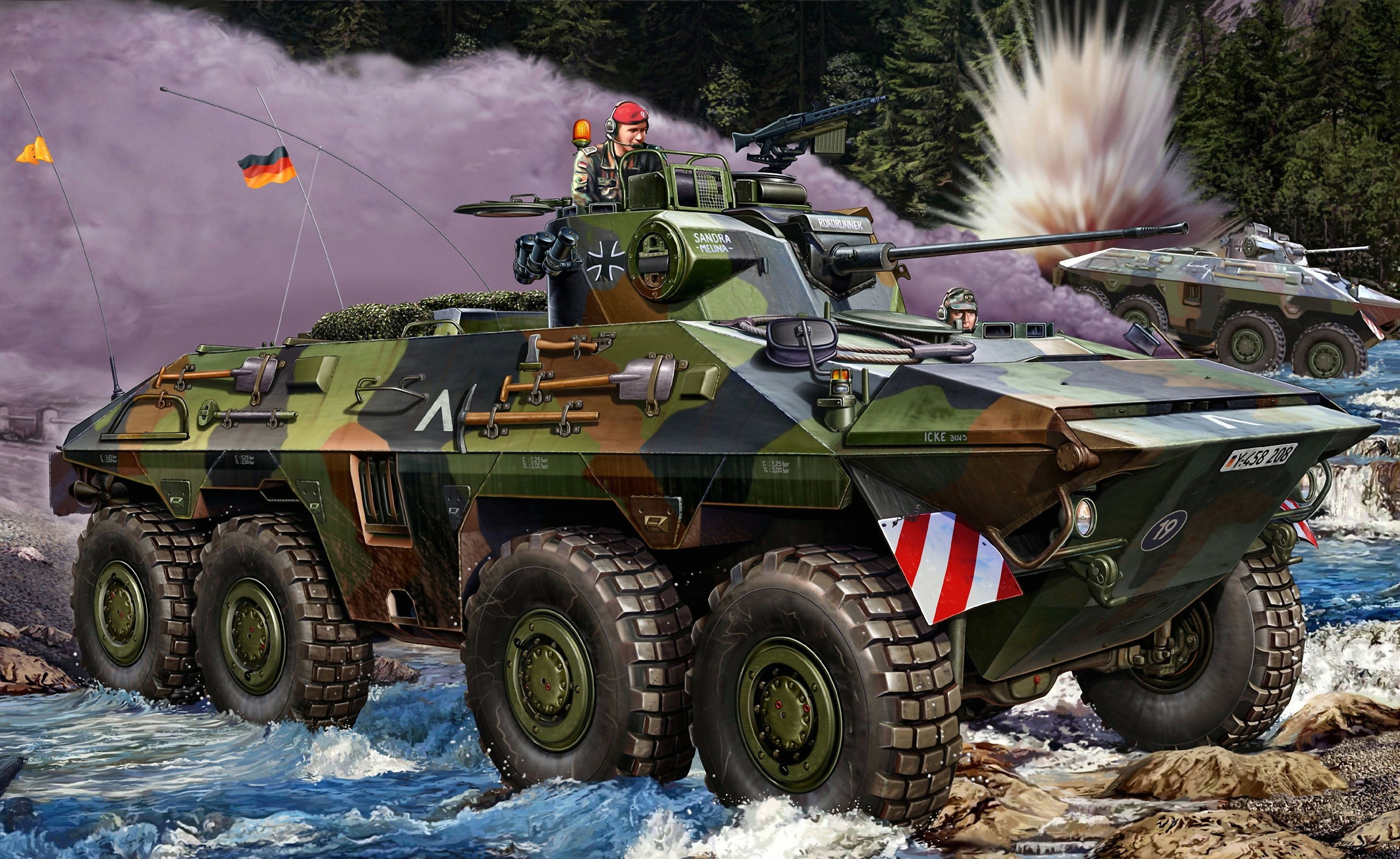 German SpPz 2 Luchs armored cars in combat HD Wallpaper
