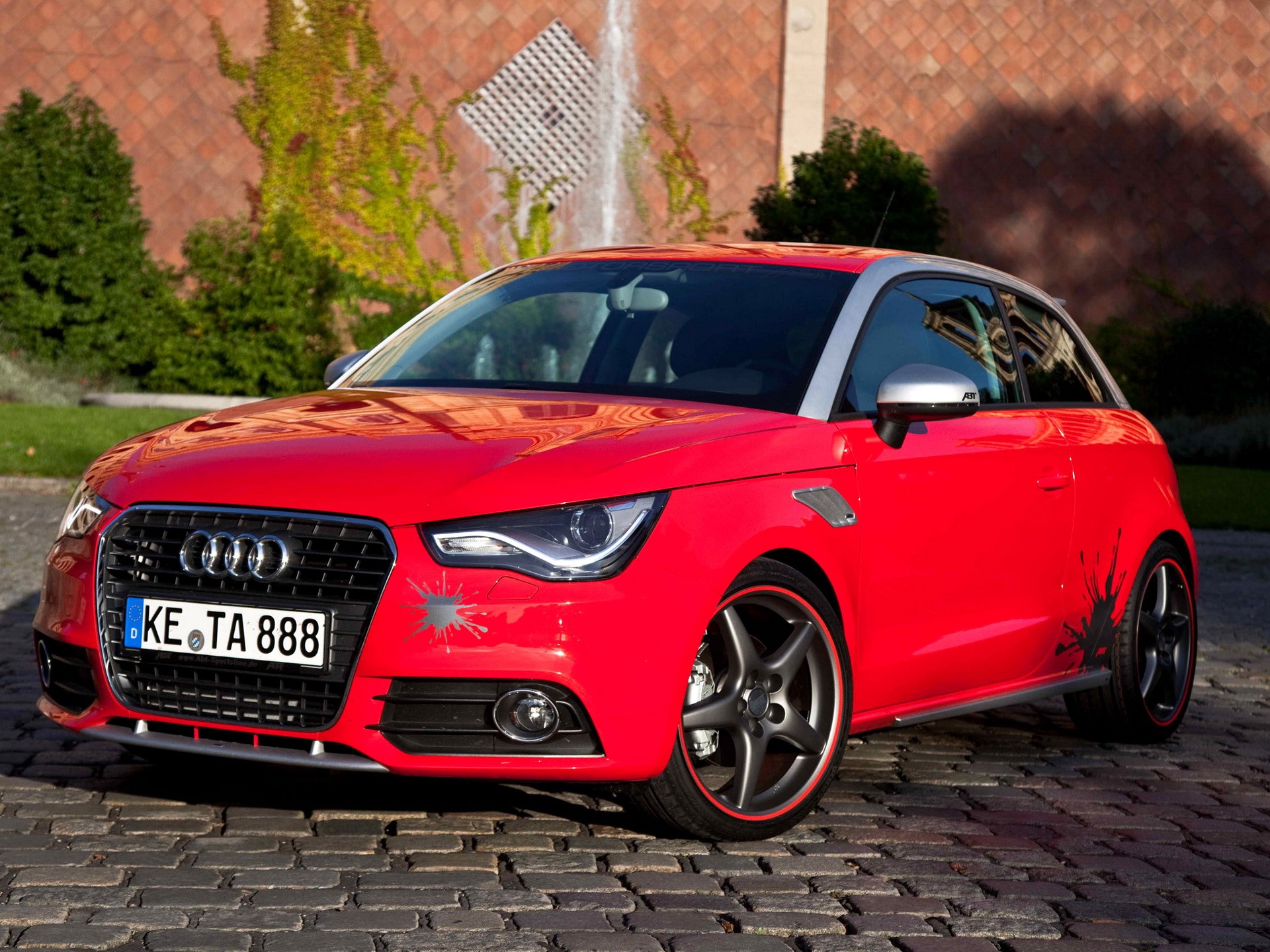 Red Audi A1 with custom decals HD Wallpaper