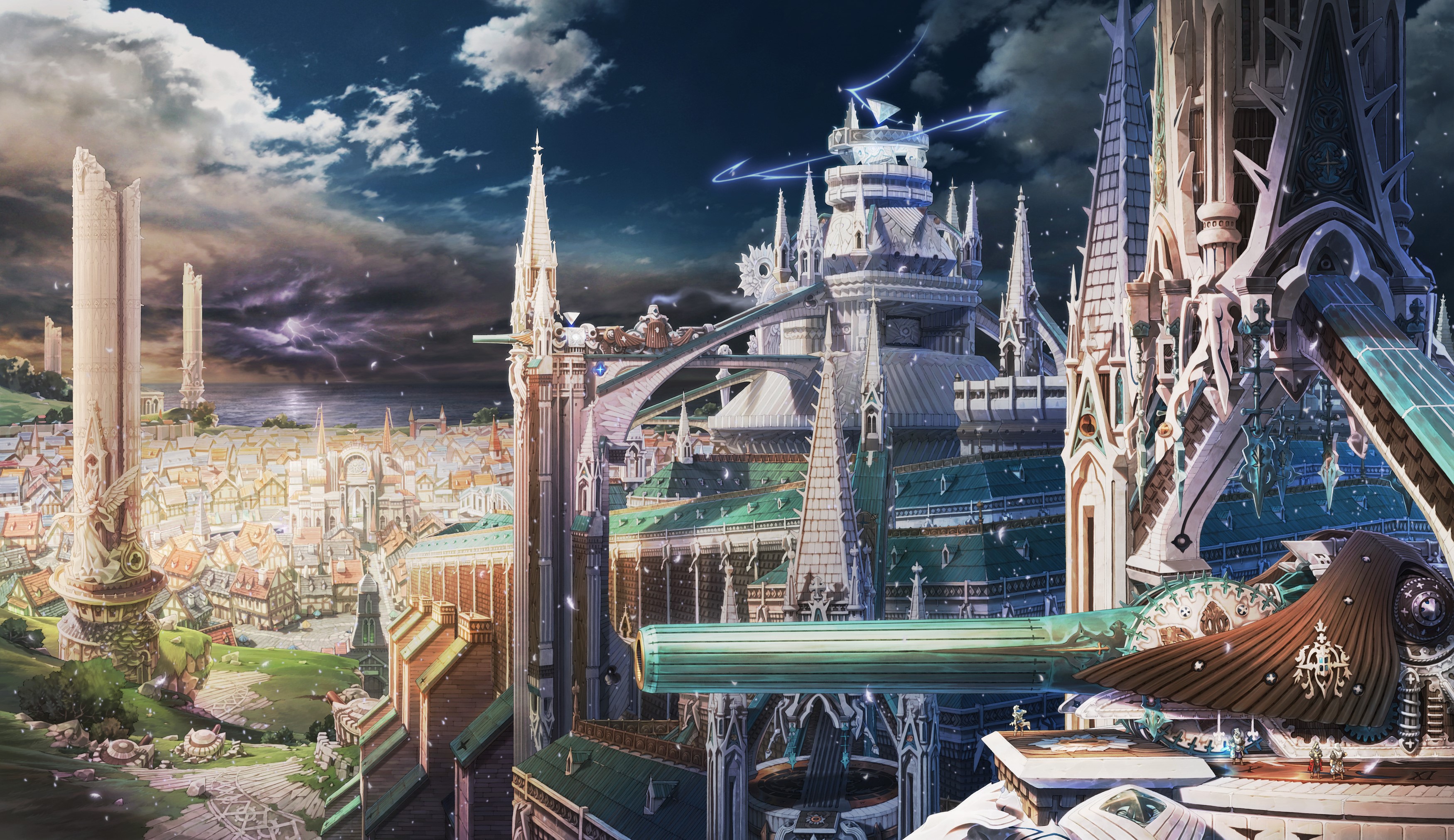 Fantastic world with futuristic city and stormy sky HD Wallpaper