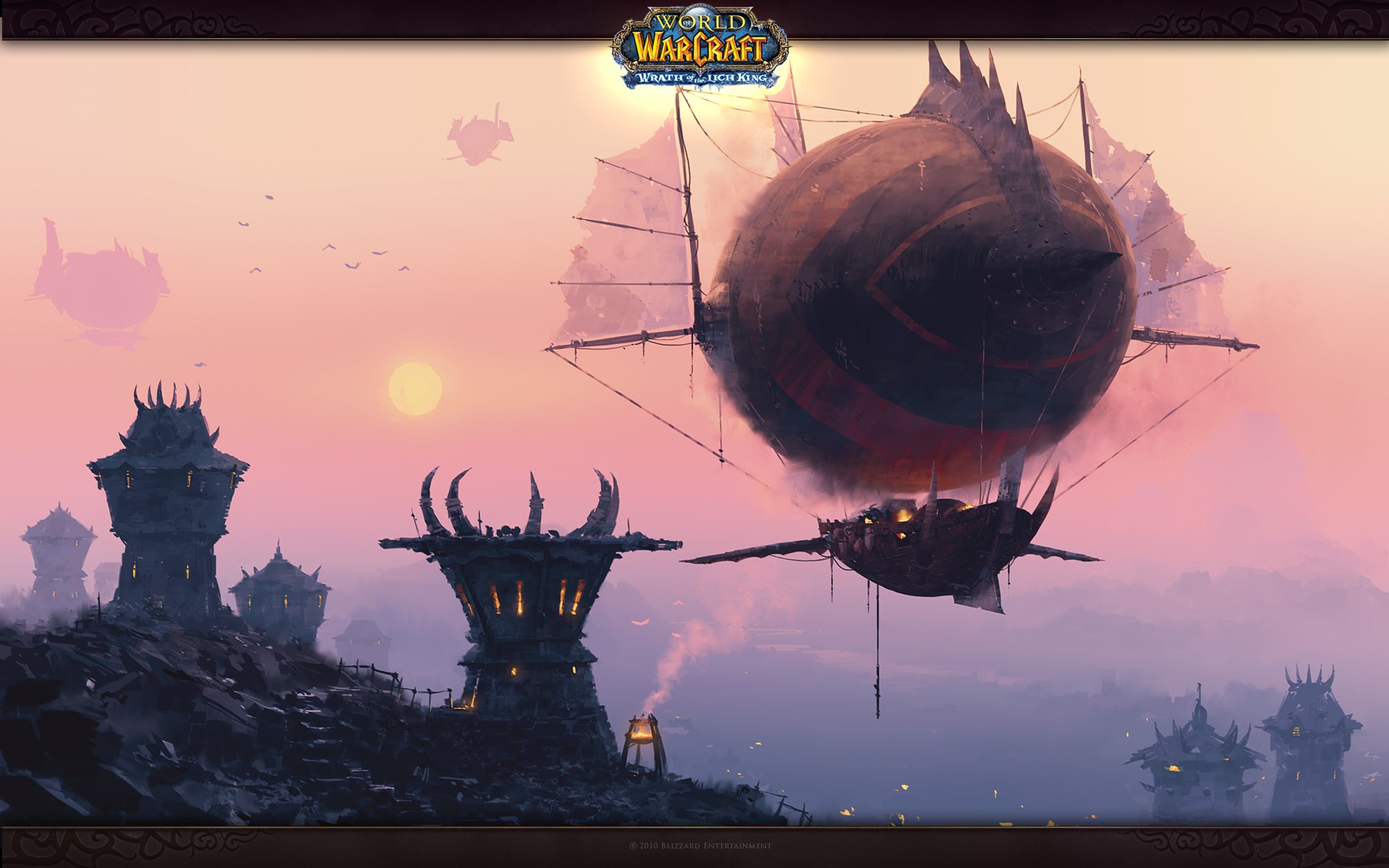 World of Warcraft Wrath of the Lich King airship and towers HD Wallpaper