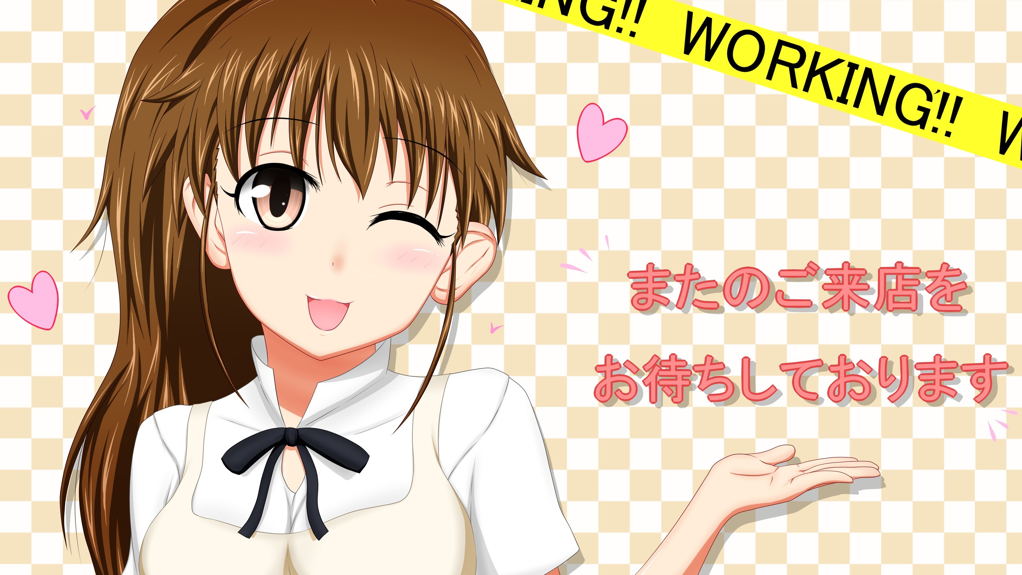 Anime girl with "WORKING!!" text HD Wallpaper