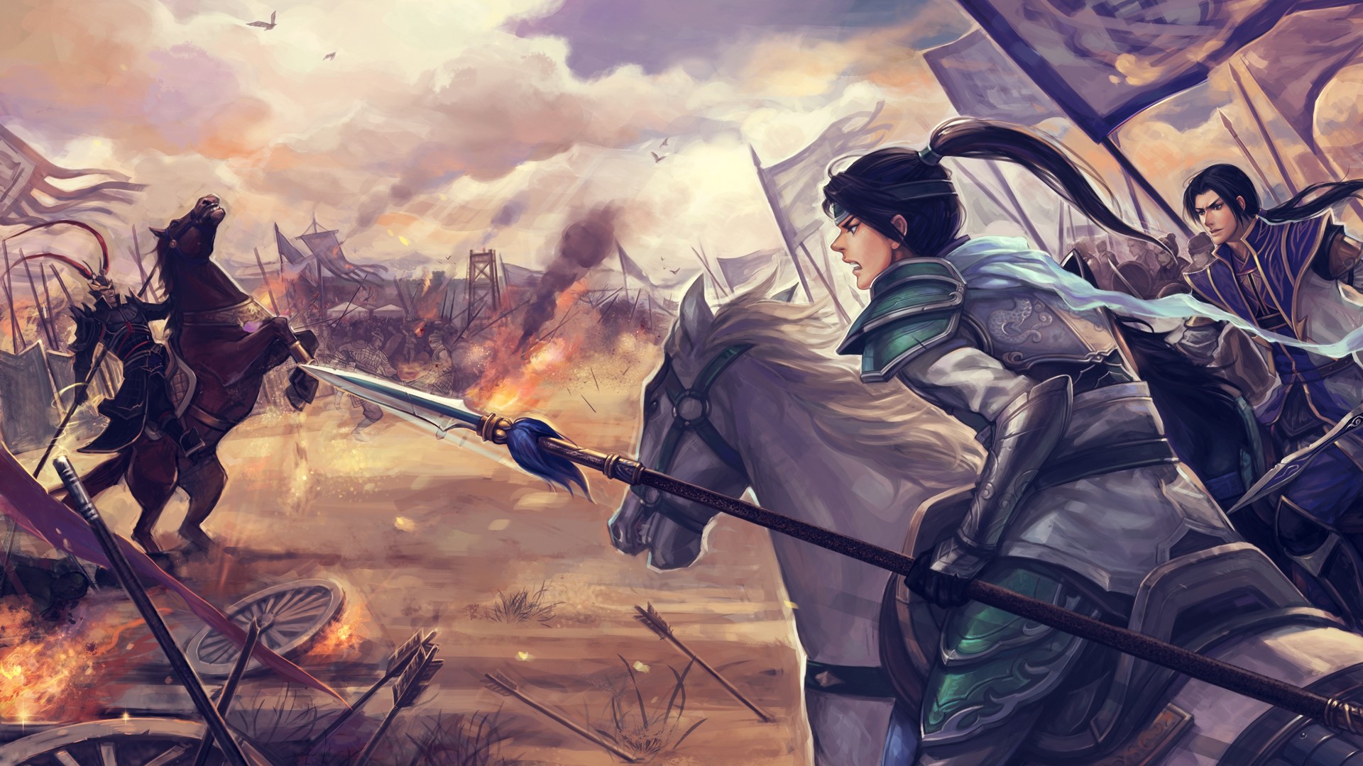 Warriors Orochi: Battle Scene with Horseback Warriors HD Wallpaper