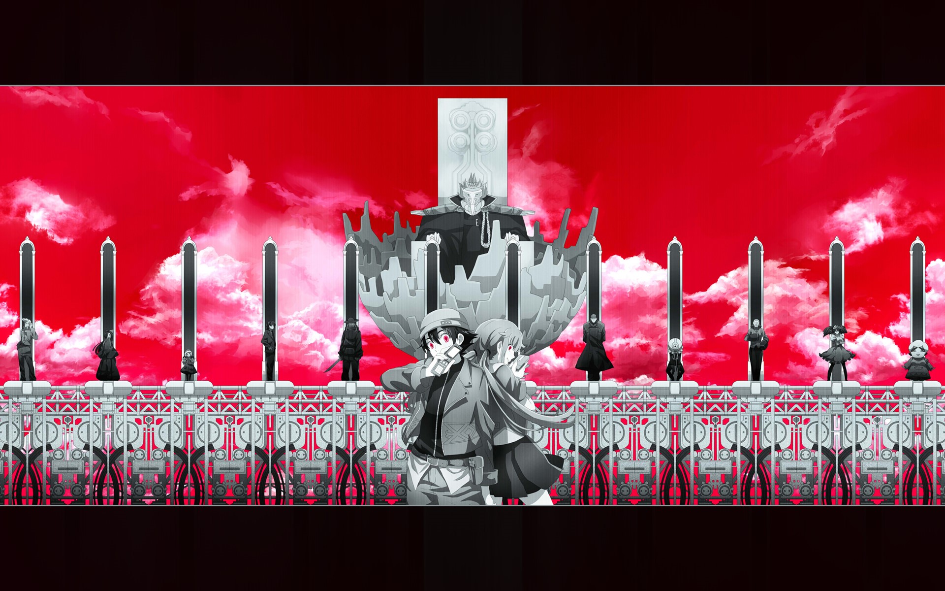 Characters from Future Diary in front of a throne HD Wallpaper