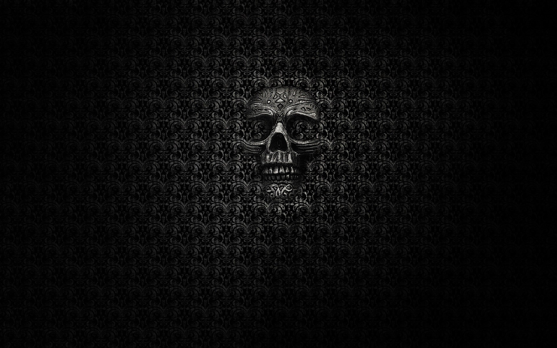 Ornate Skull on Black Pattern HD Wallpaper