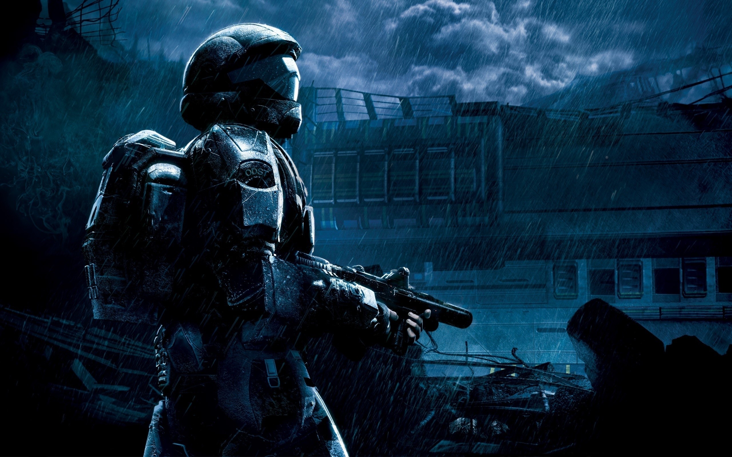 Master Chief from Halo in the rain HD Wallpaper