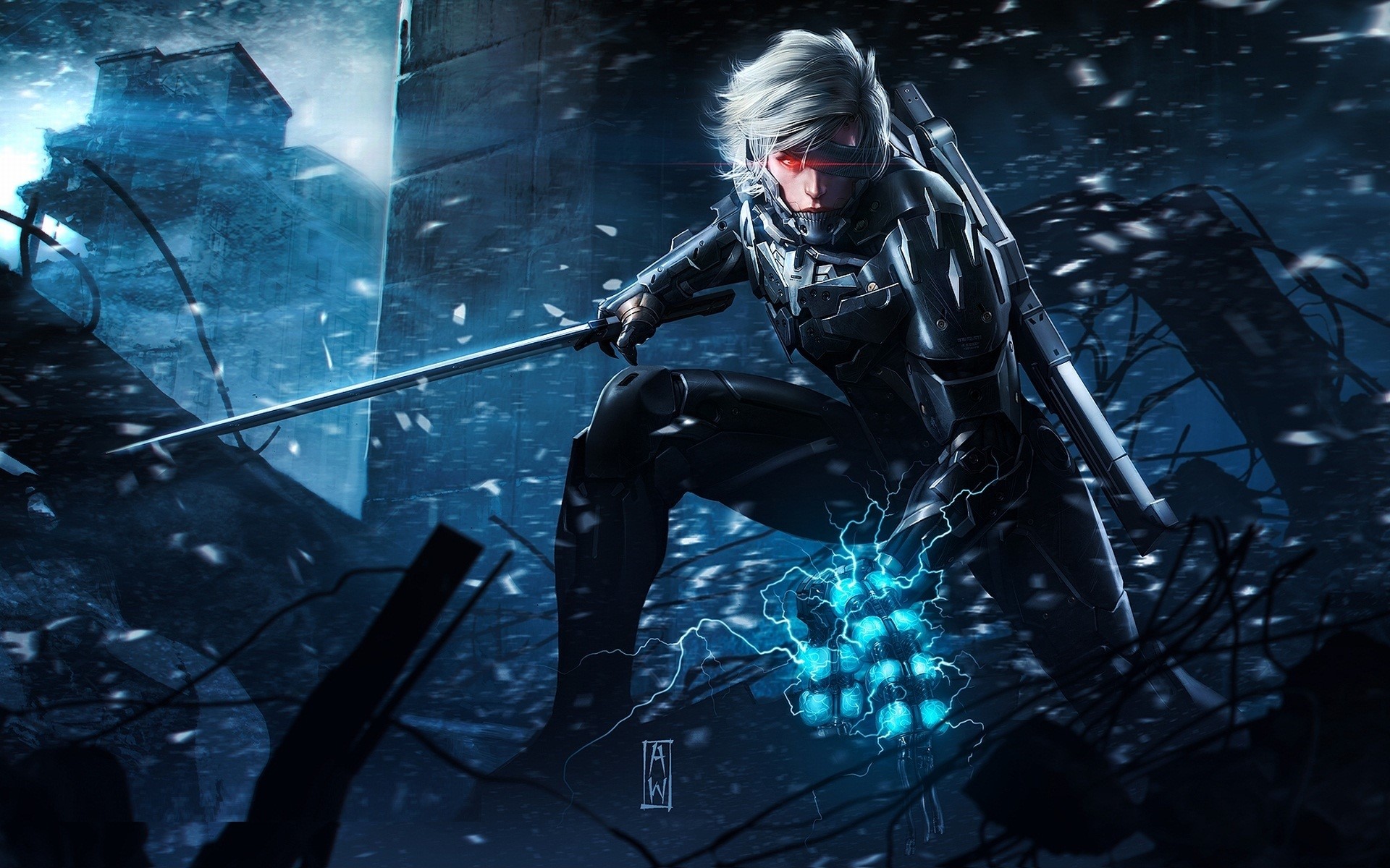 Raiden from Metal Gear Rising: Revengeance with lightning HD Wallpaper