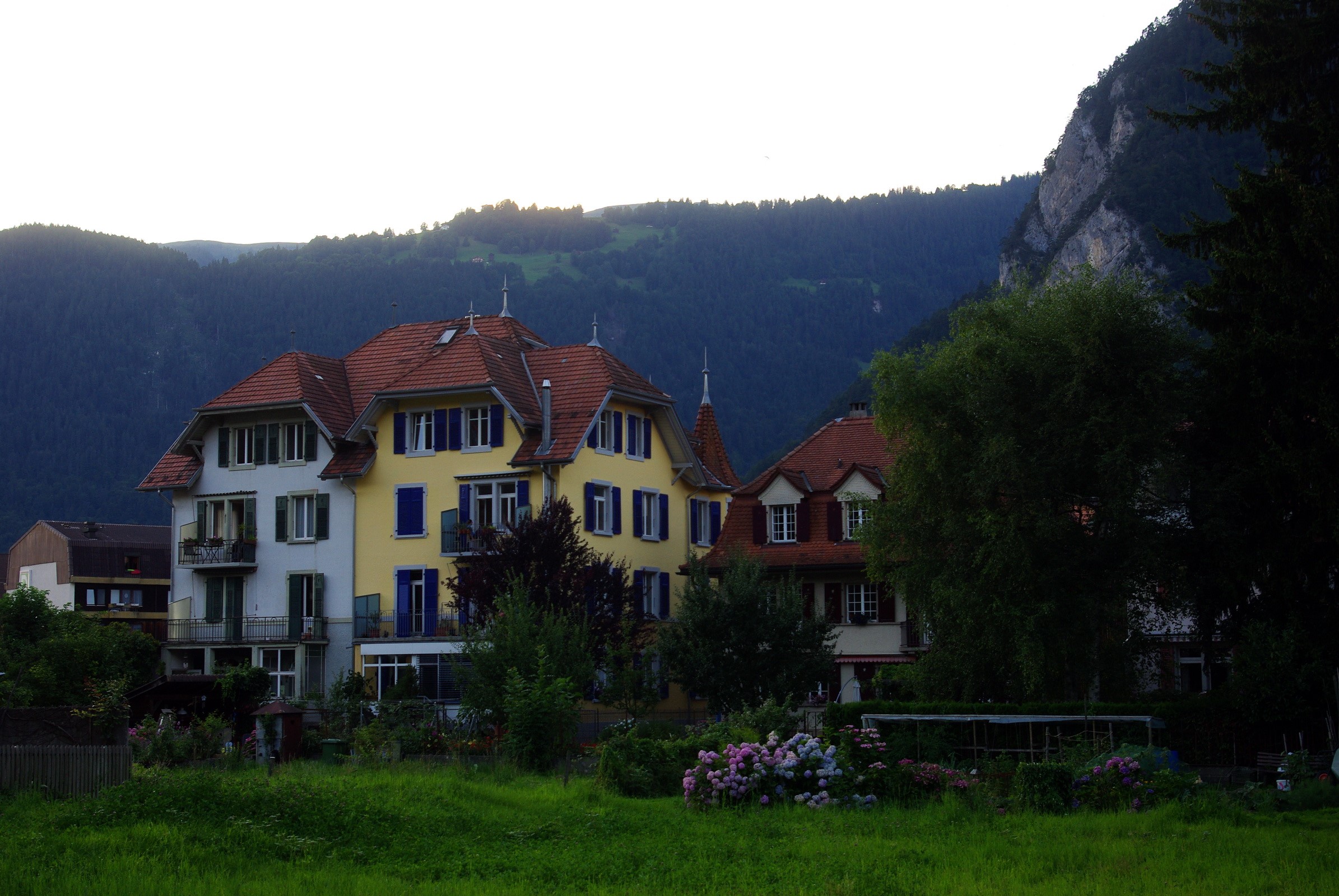 Houses in a mountainous region of Switzerland HD Wallpaper