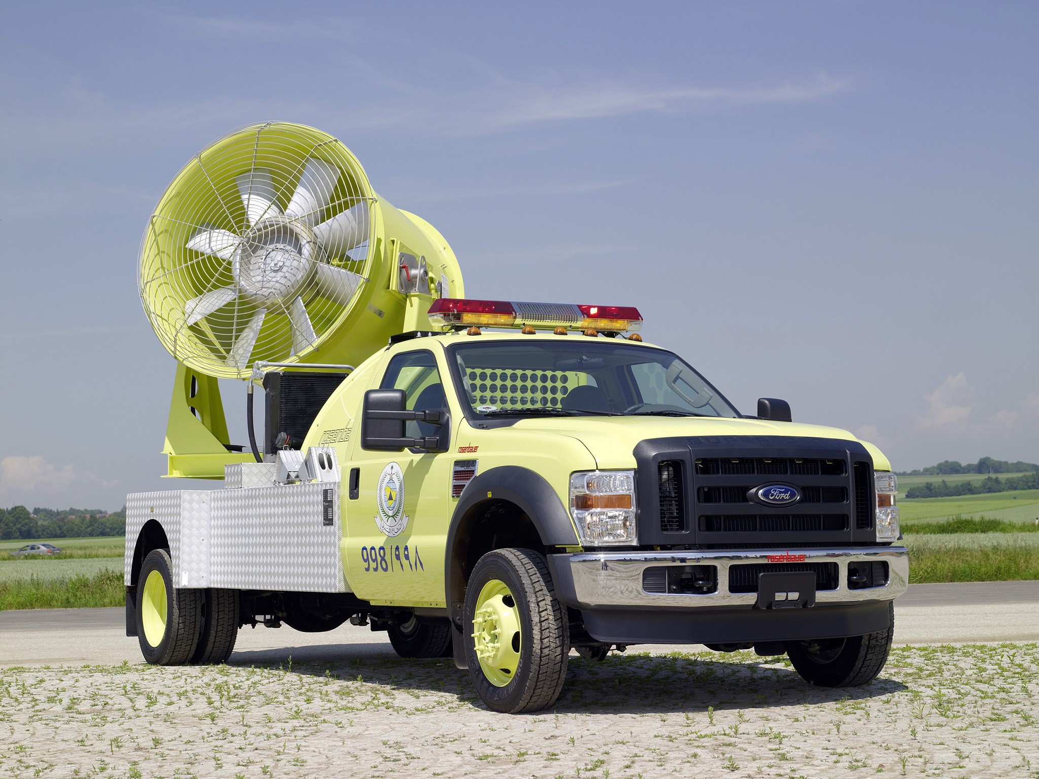 Yellow Ford truck with large fan HD Wallpaper