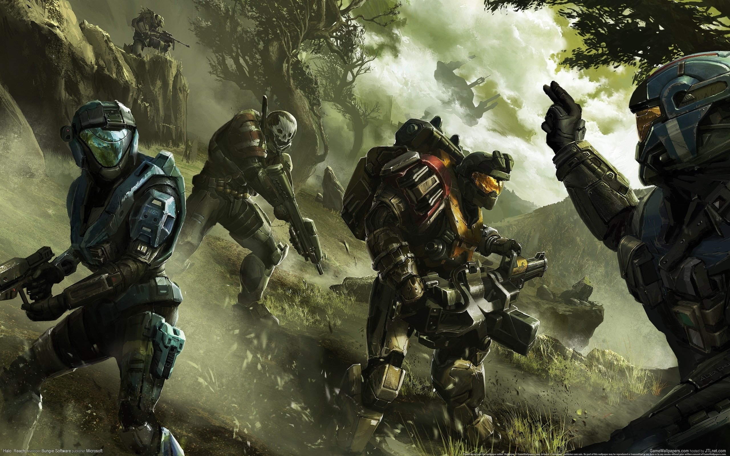 Soldiers in armor in a battle scene from Halo HD Wallpaper