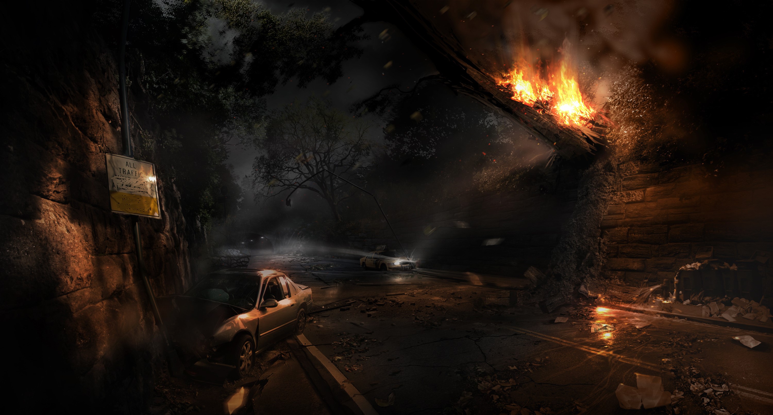 Alone in the Dark car crash tunnel fire HD Wallpaper