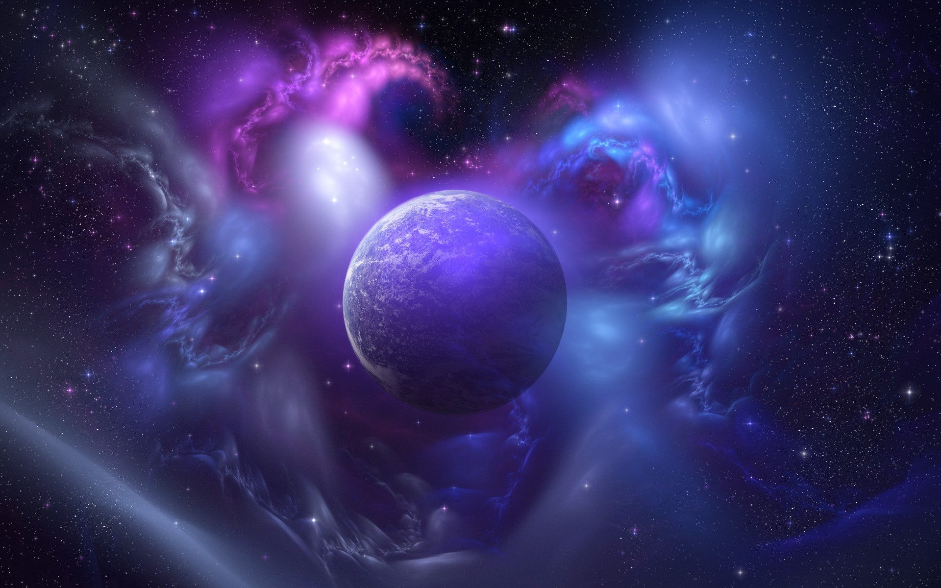Purple planet in a colorful nebula HD Wallpaper