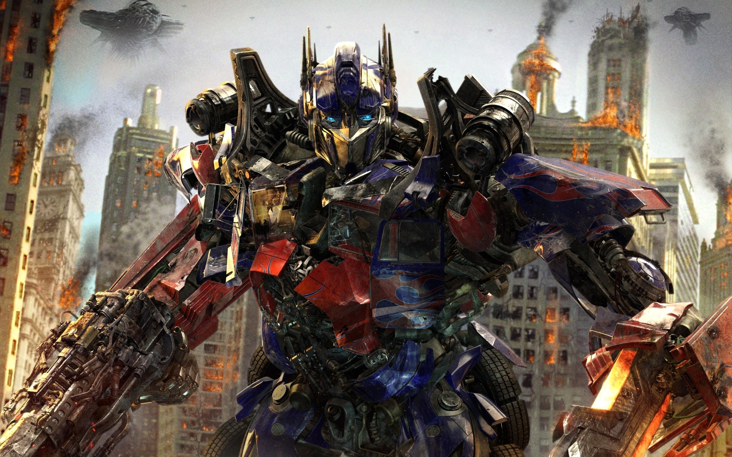 Optimus Prime from Transformers in a burning city HD Wallpaper