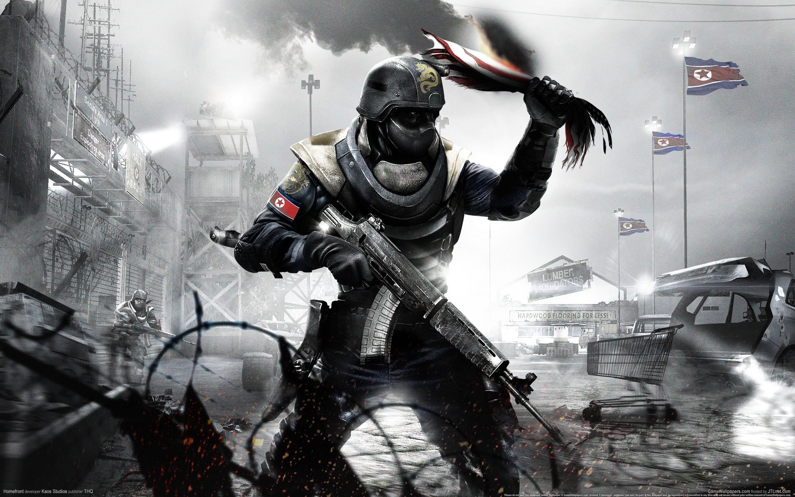 Soldier holding a tattered flag in Homefront HD Wallpaper