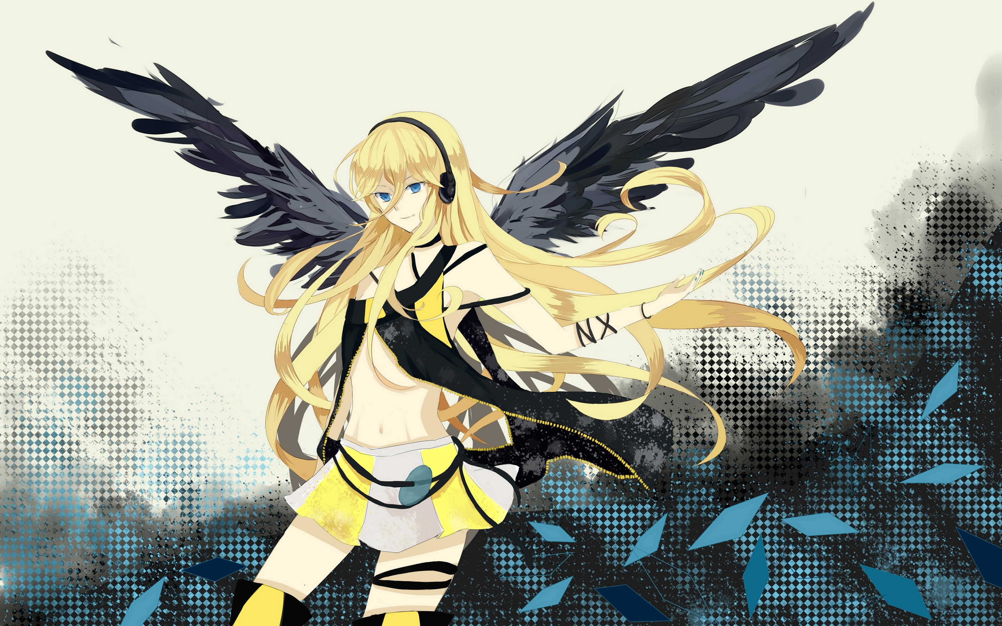 Kagamine Rin from Vocaloid with black wings HD Wallpaper