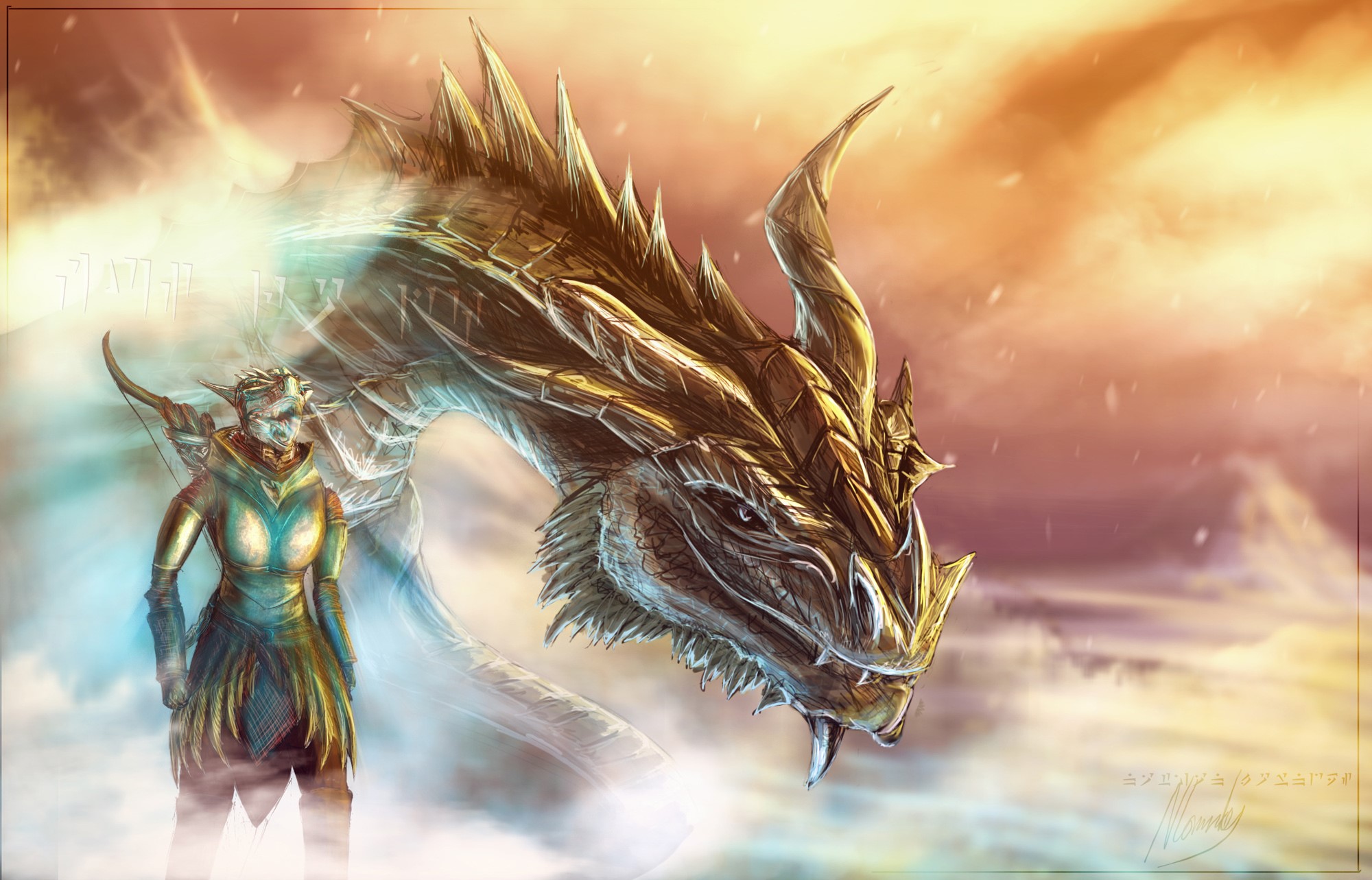 Dragonborn and Dragon from The Elder Scrolls V: Skyrim HD Wallpaper