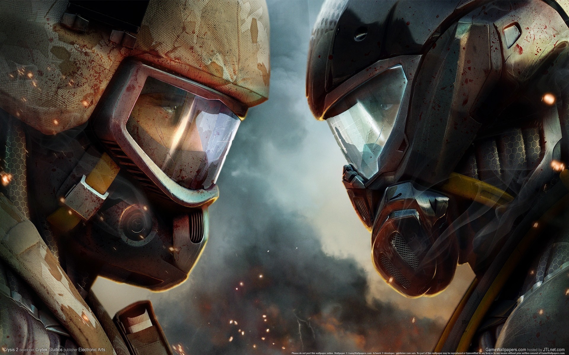 Two soldiers in futuristic armor facing each other HD Wallpaper