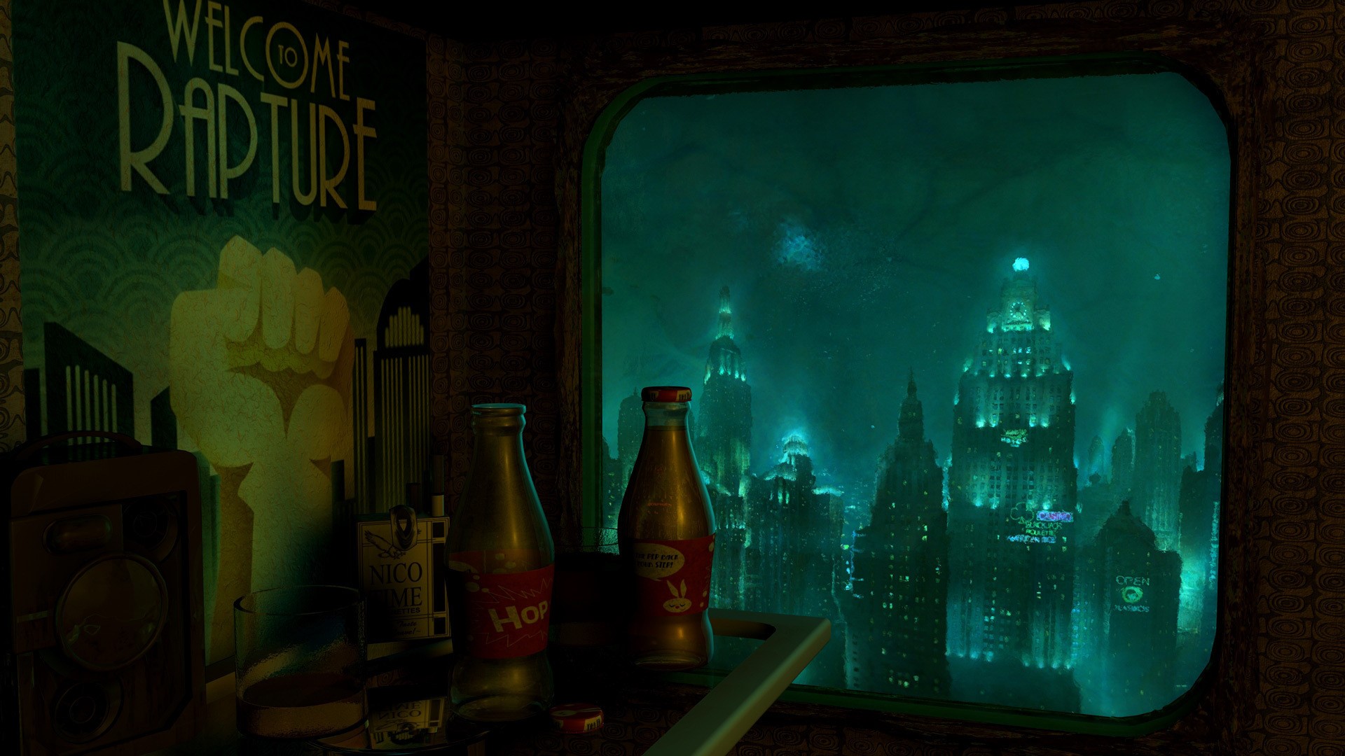 Welcome to Rapture poster and city view from BioShock HD Wallpaper