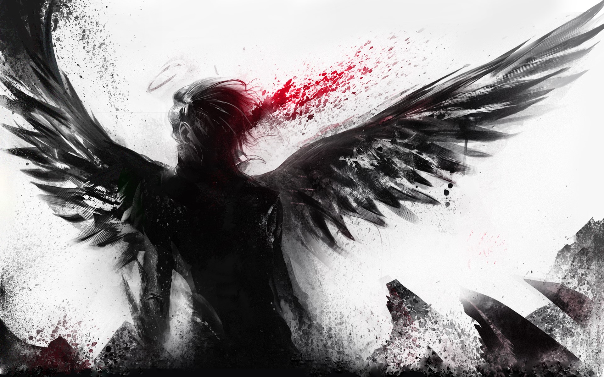 Dark Angel with Red Splatter HD Wallpaper