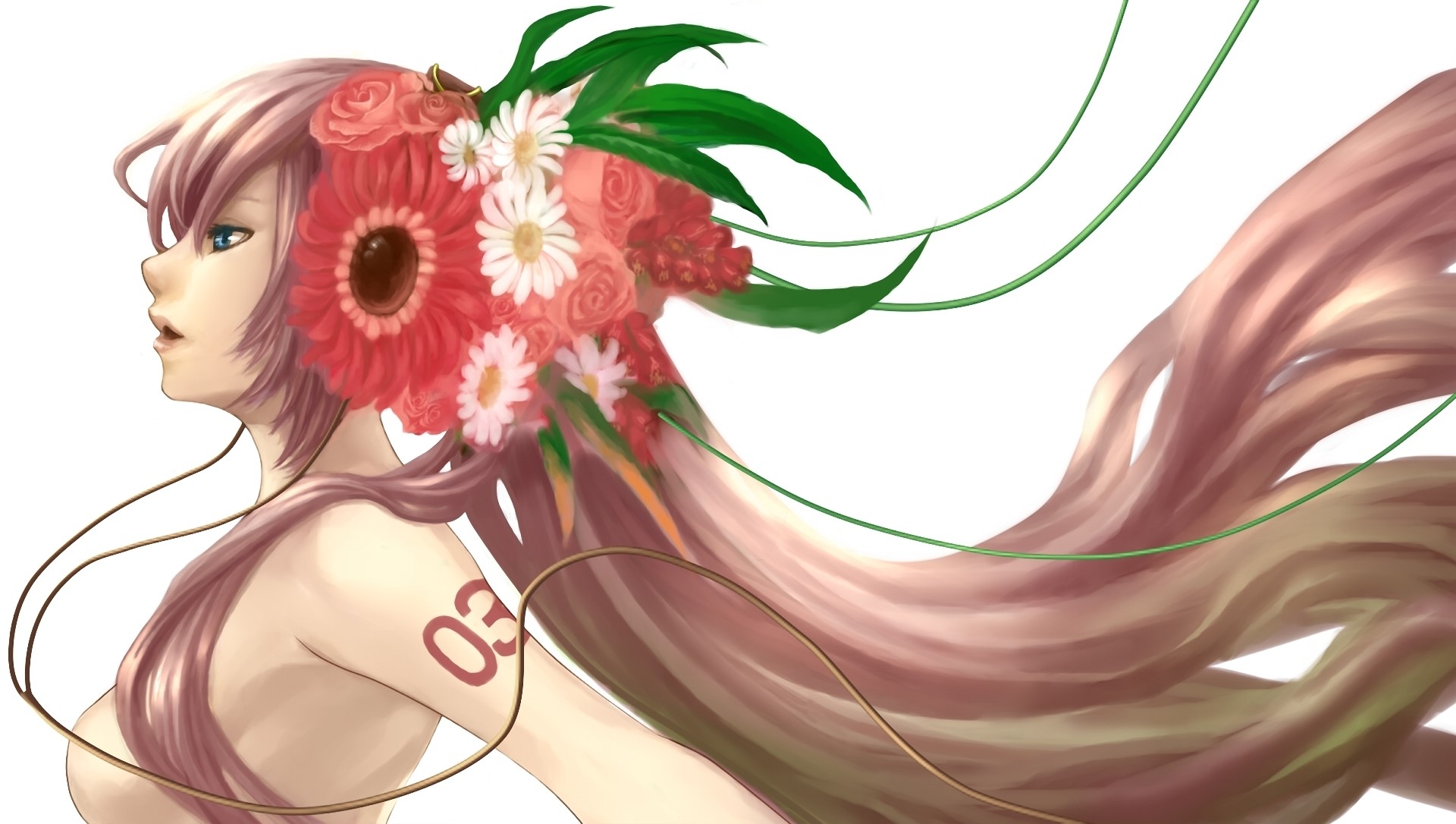 Hatsune Miku with Flowers and Headphones HD Wallpaper