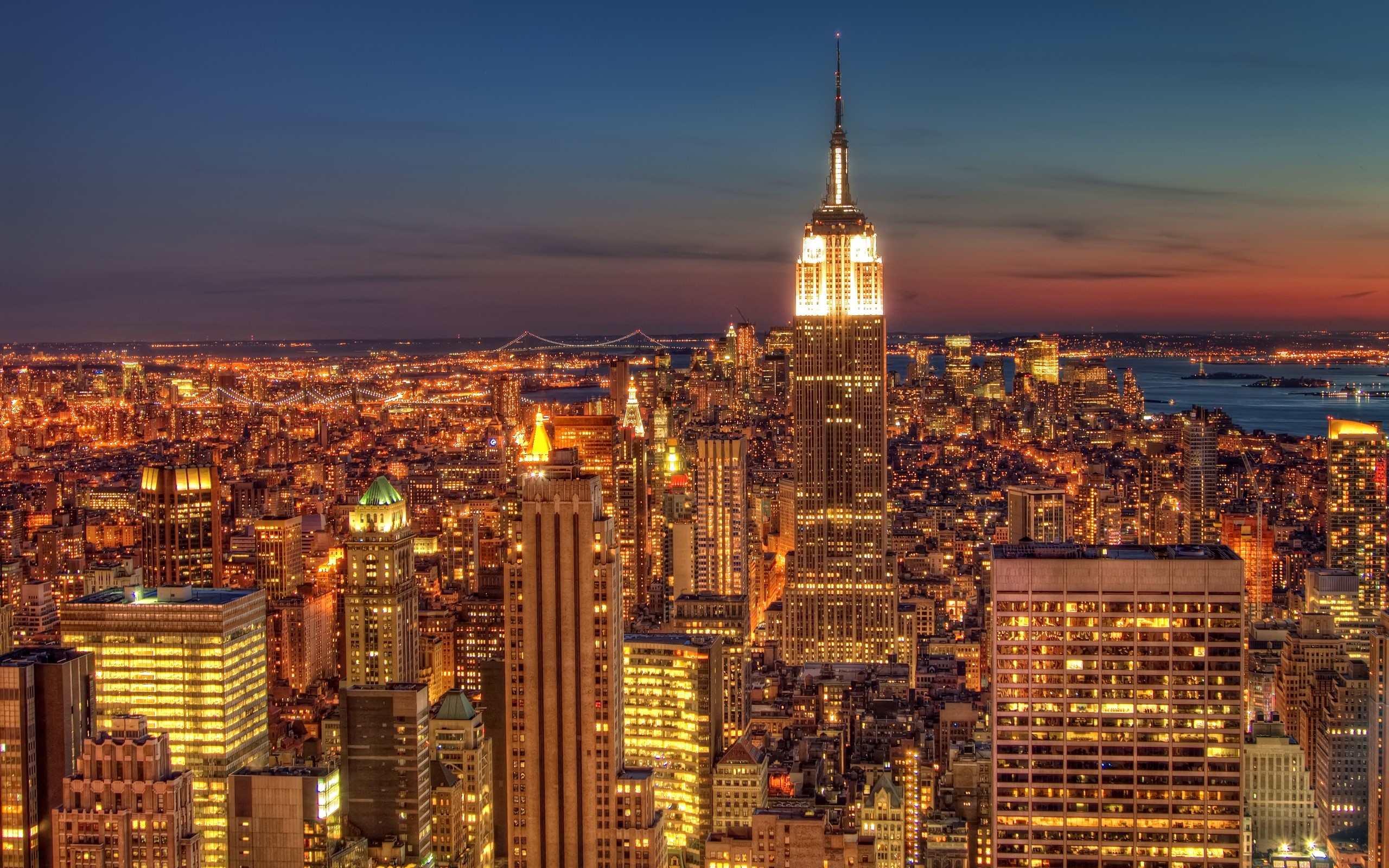 Empire State Building and New York City Skyline at Dusk HD Wallpaper