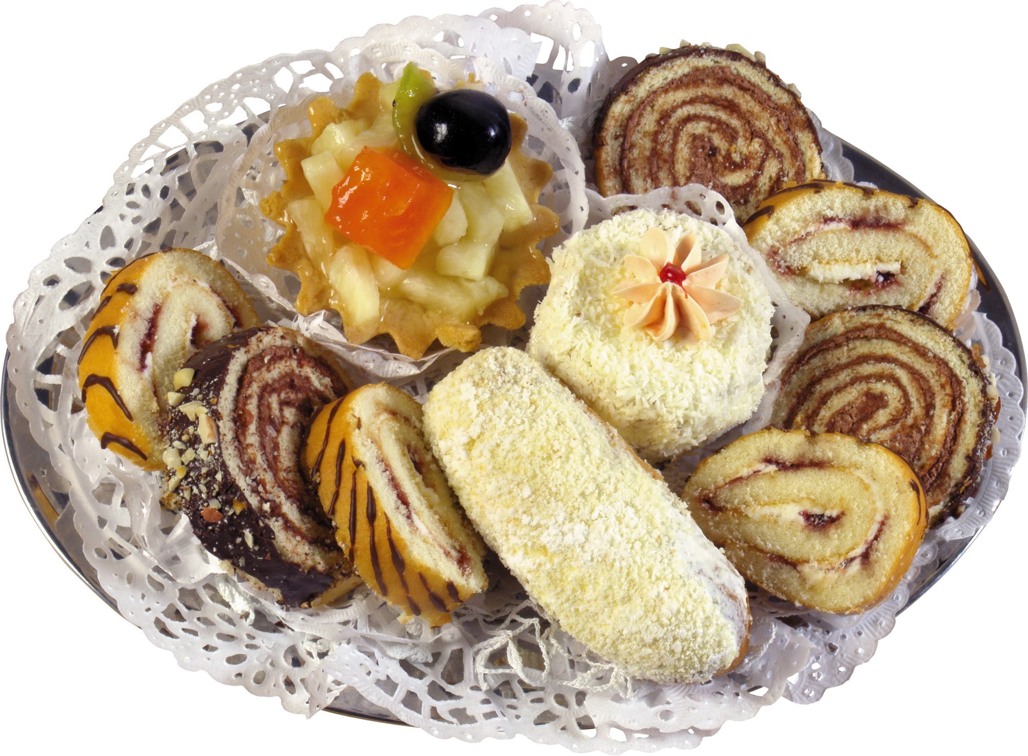 Assortment of pastries and cakes on a platter HD Wallpaper