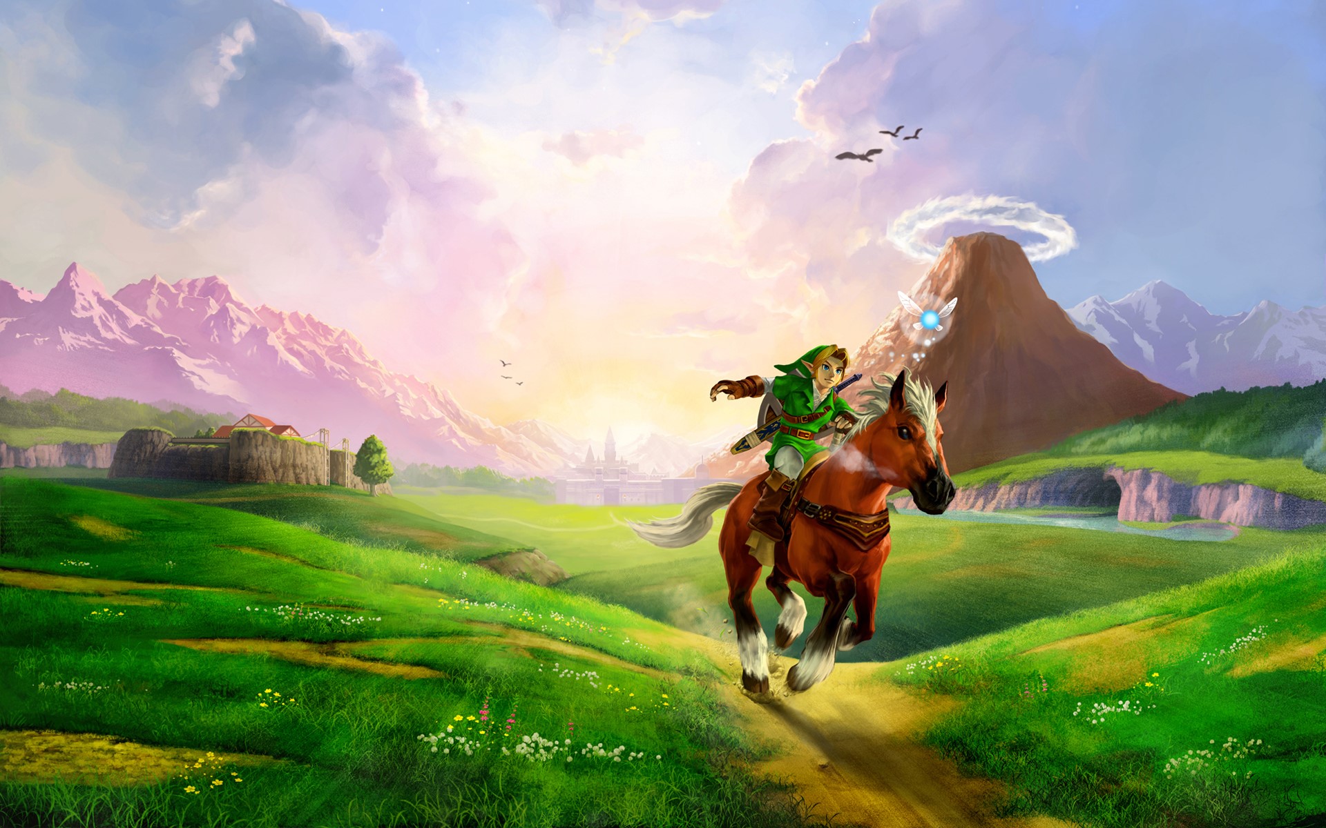 Link riding Epona in Hyrule Field from The Legend of Zelda HD Wallpaper