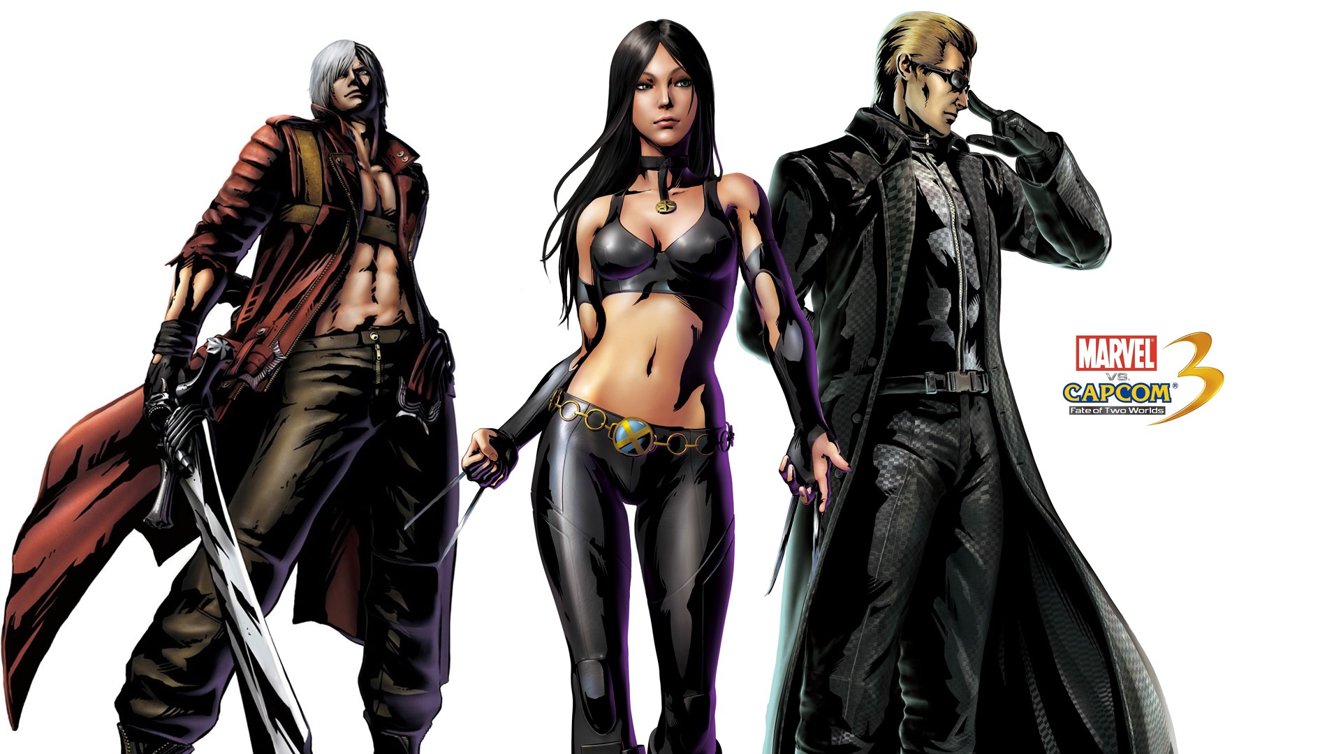 Dante, Psylocke, and Wesker from Marvel vs. Capcom 3 HD Wallpaper