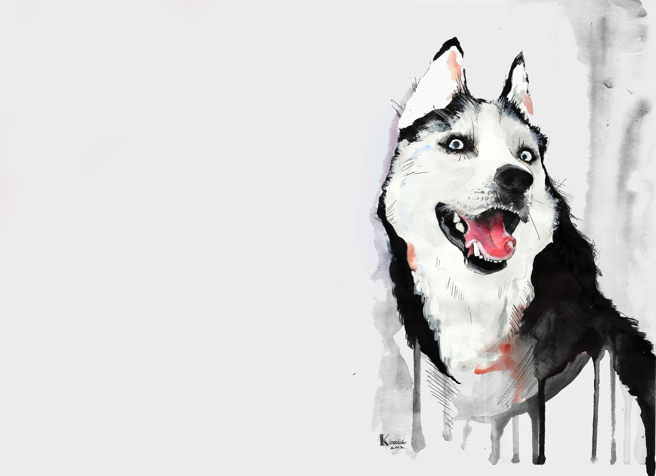 Watercolor painting of a husky dog HD Wallpaper