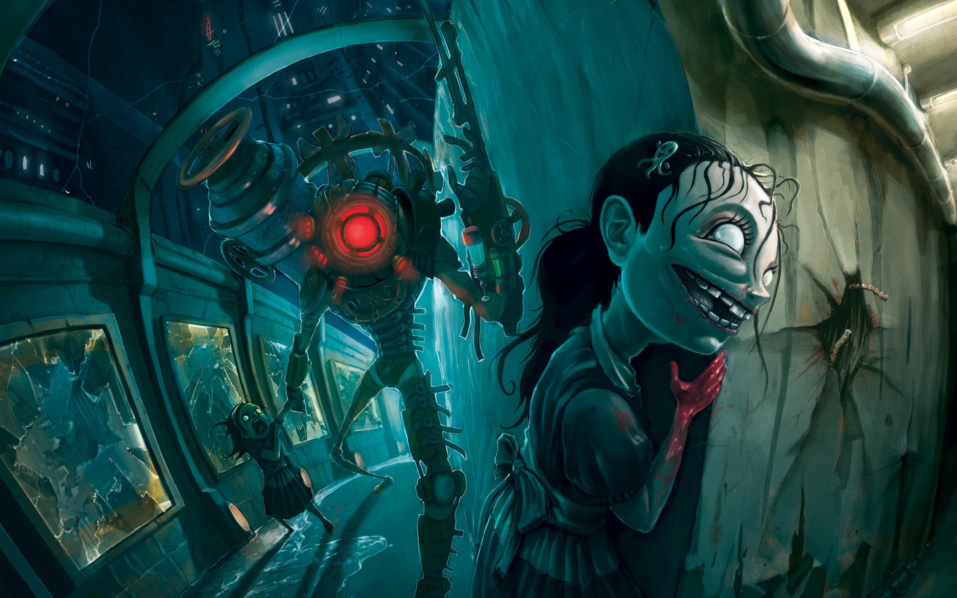 Big Daddy and Little Sister from BioShock HD Wallpaper
