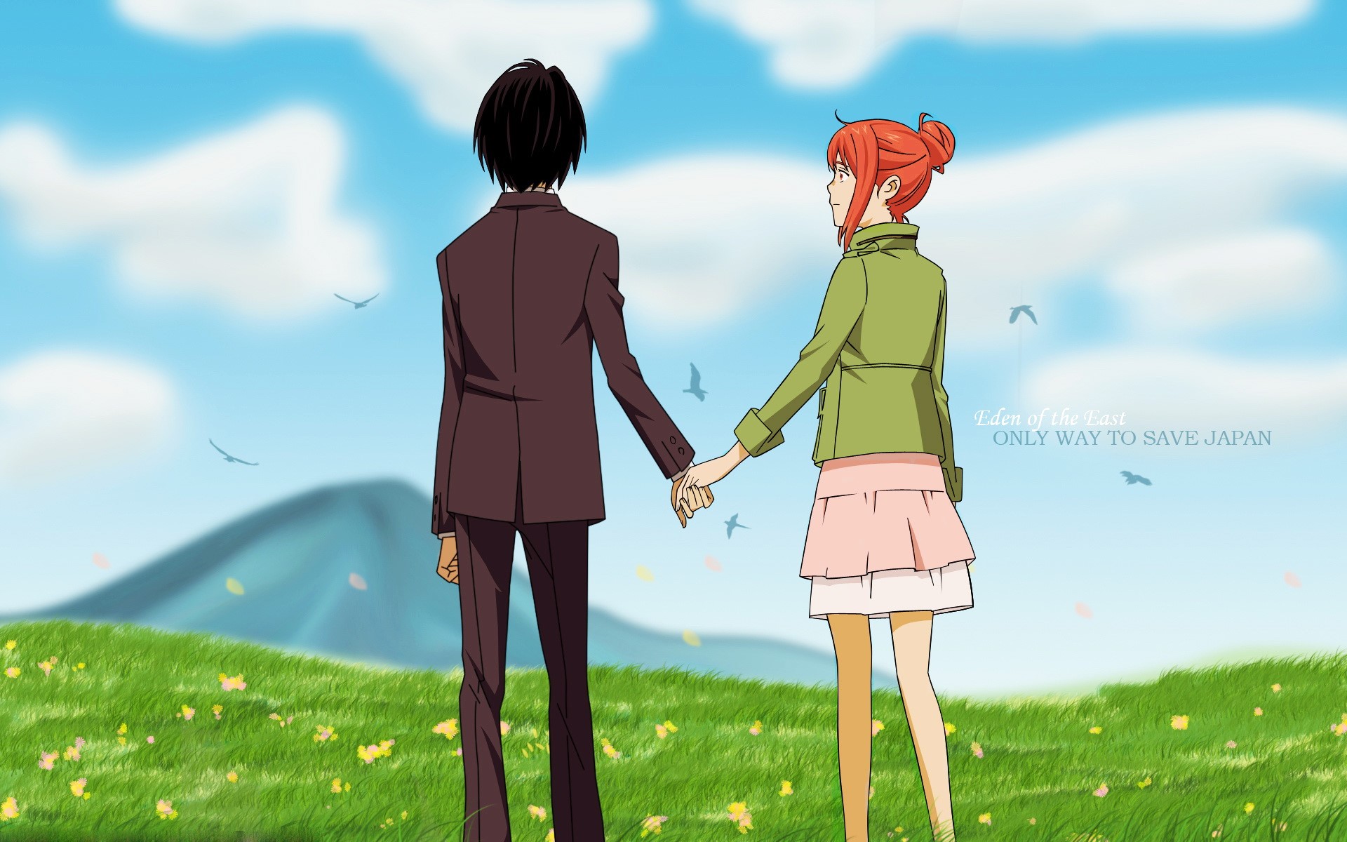 Saki and Akira from Eden of the East holding hands HD Wallpaper