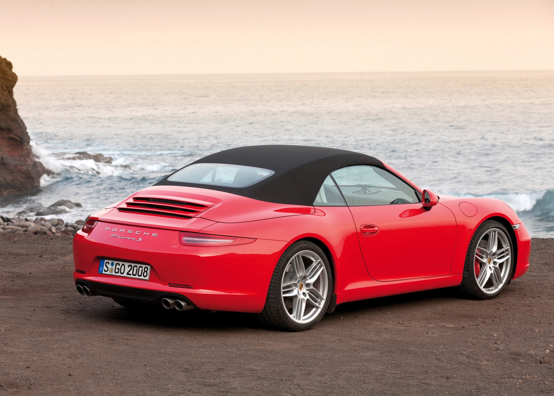 Red Porsche 911 Carrera S Convertible by the Ocean HD Wallpaper