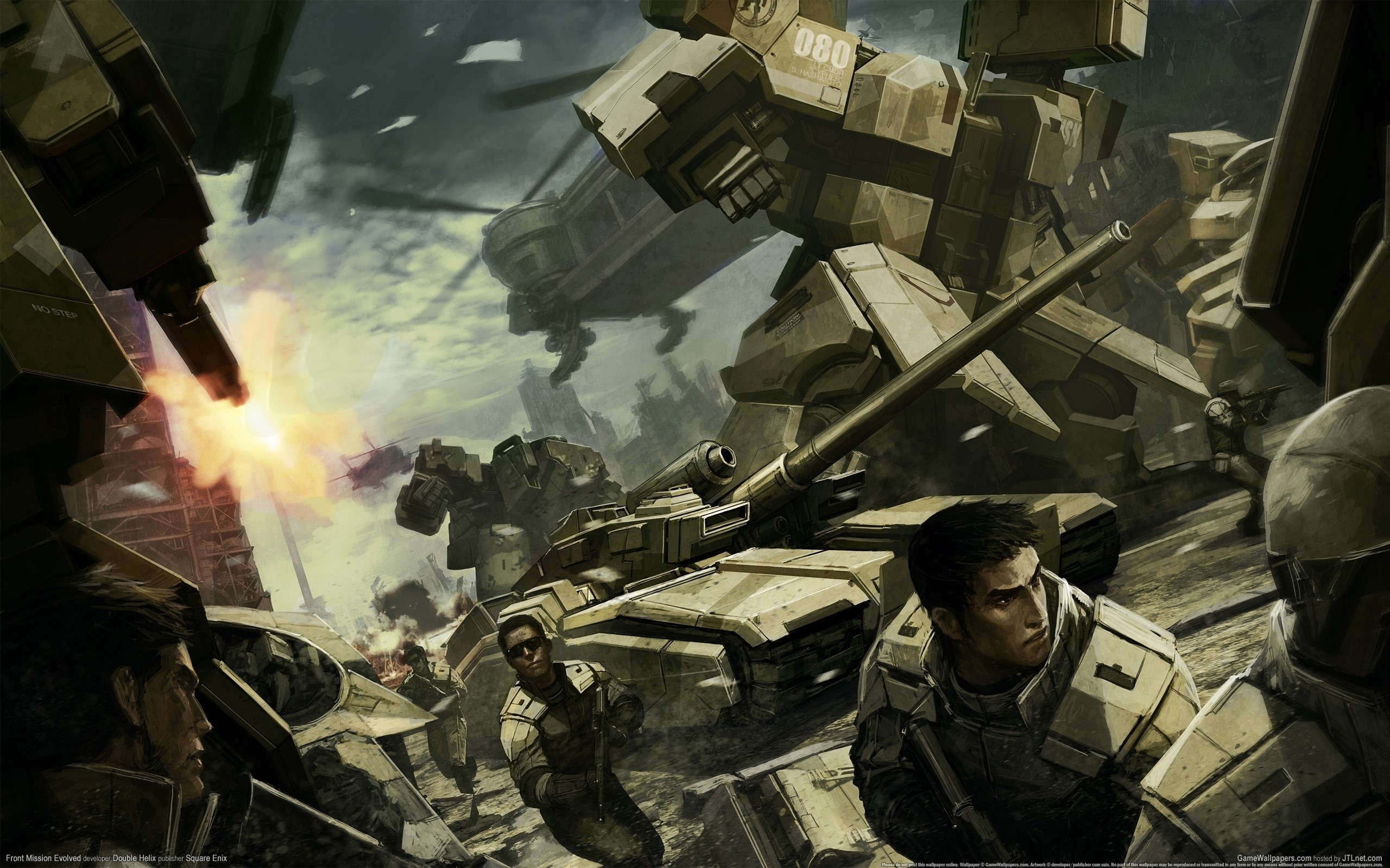 Front Mission: Mechs and soldiers in battle HD Wallpaper