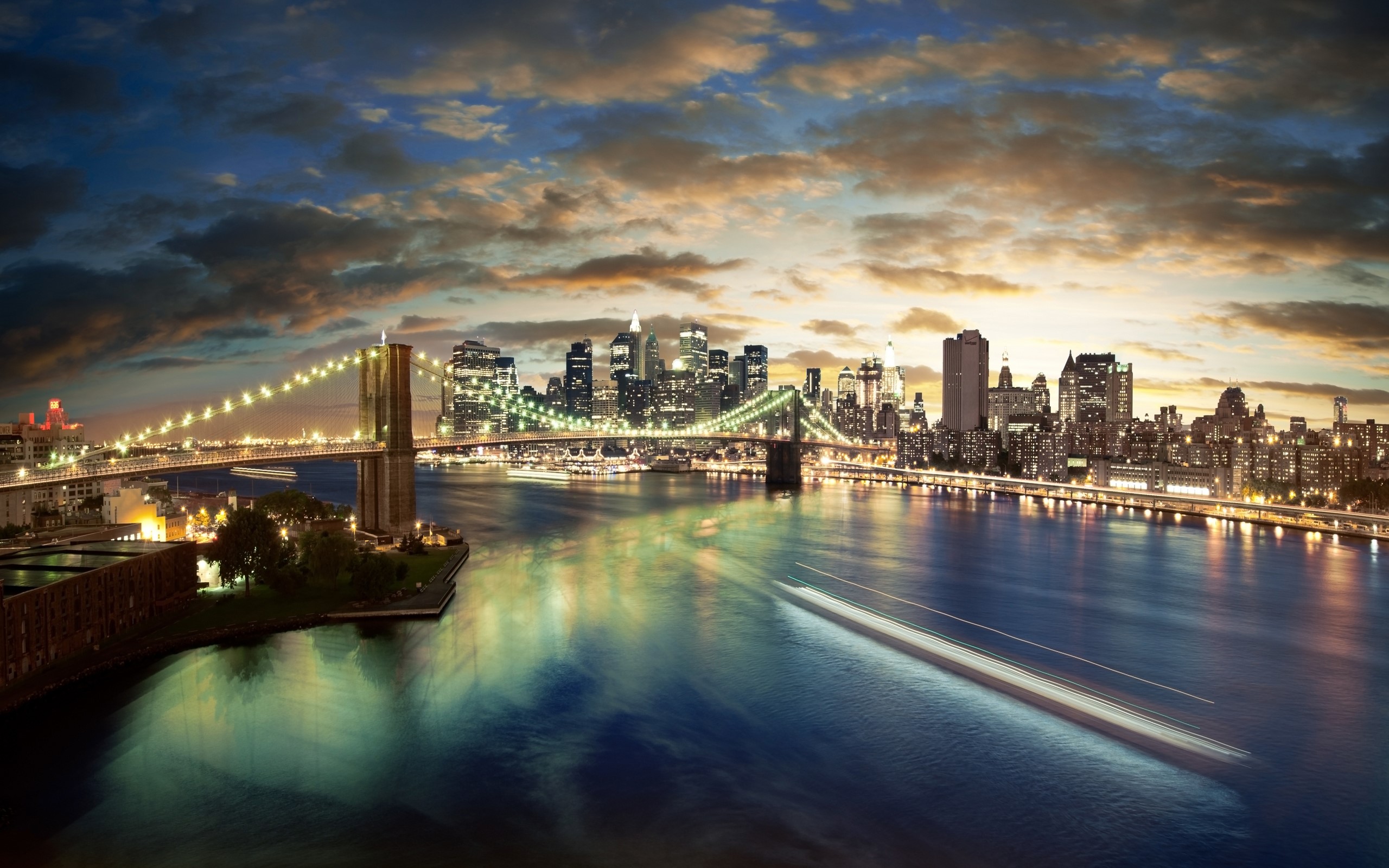 Brooklyn Bridge and New York City Skyline at Dusk HD Wallpaper
