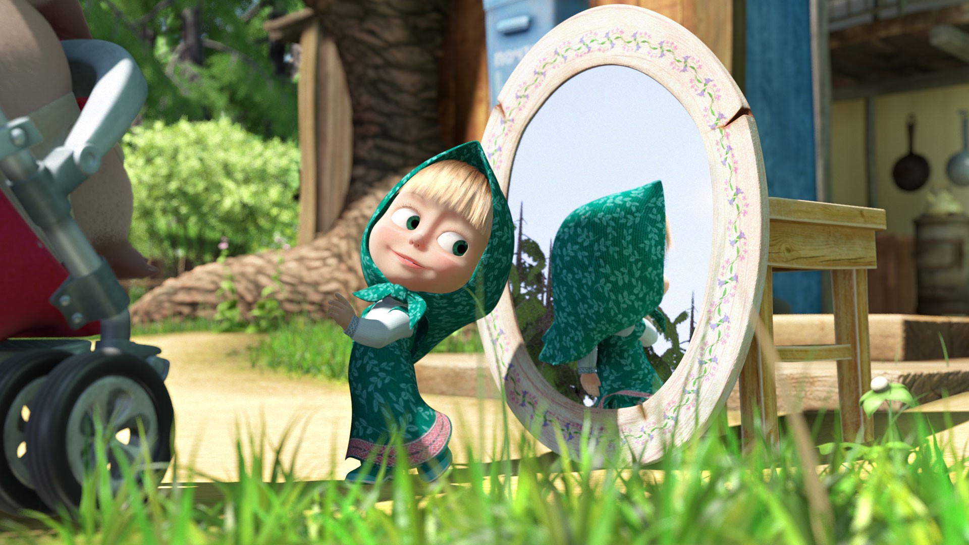 Masha from Masha and the Bear looking in a mirror HD Wallpaper