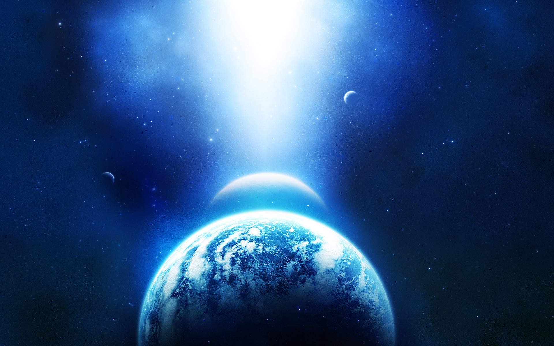 Planets in deep space with bright light HD Wallpaper
