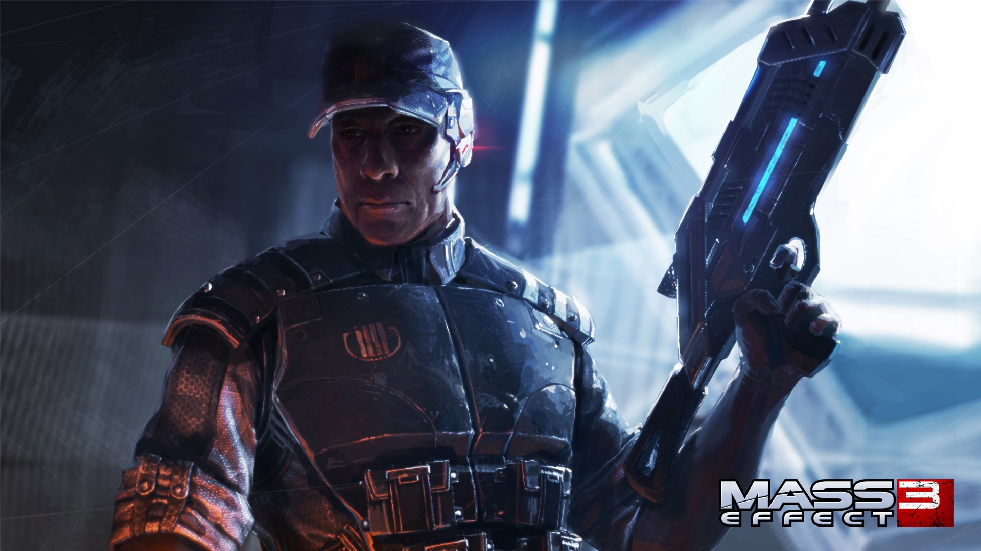 Mass Effect 3 character holding a futuristic weapon HD Wallpaper