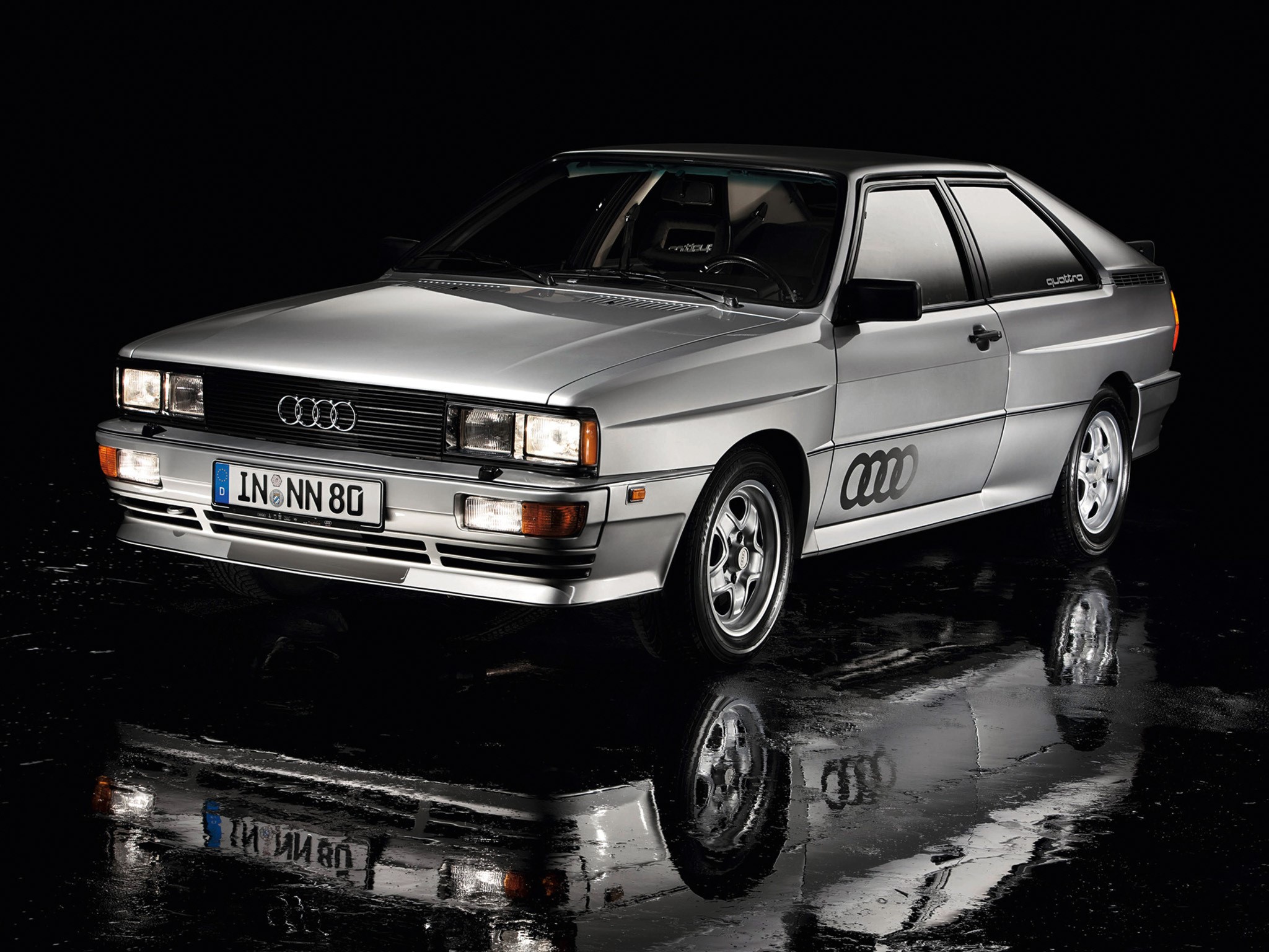 Silver Audi Quattro car on a wet surface HD Wallpaper