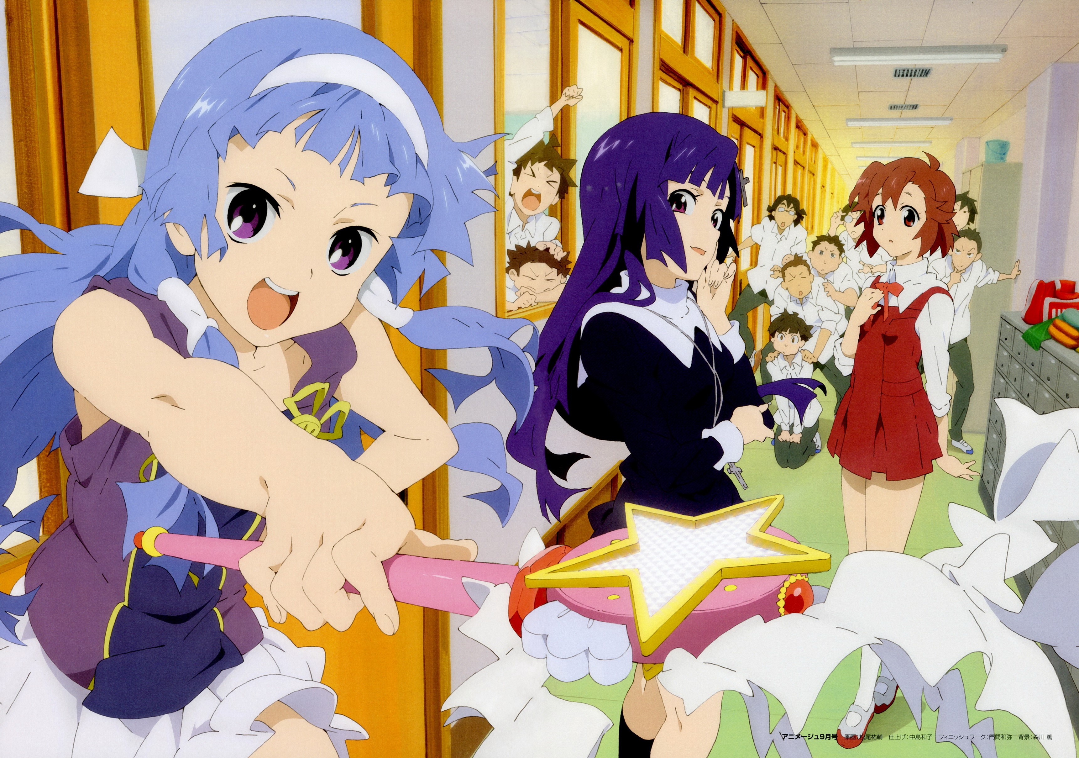 Kannagi: Crazy Shrine Maidens characters in a school hallway HD Wallpaper