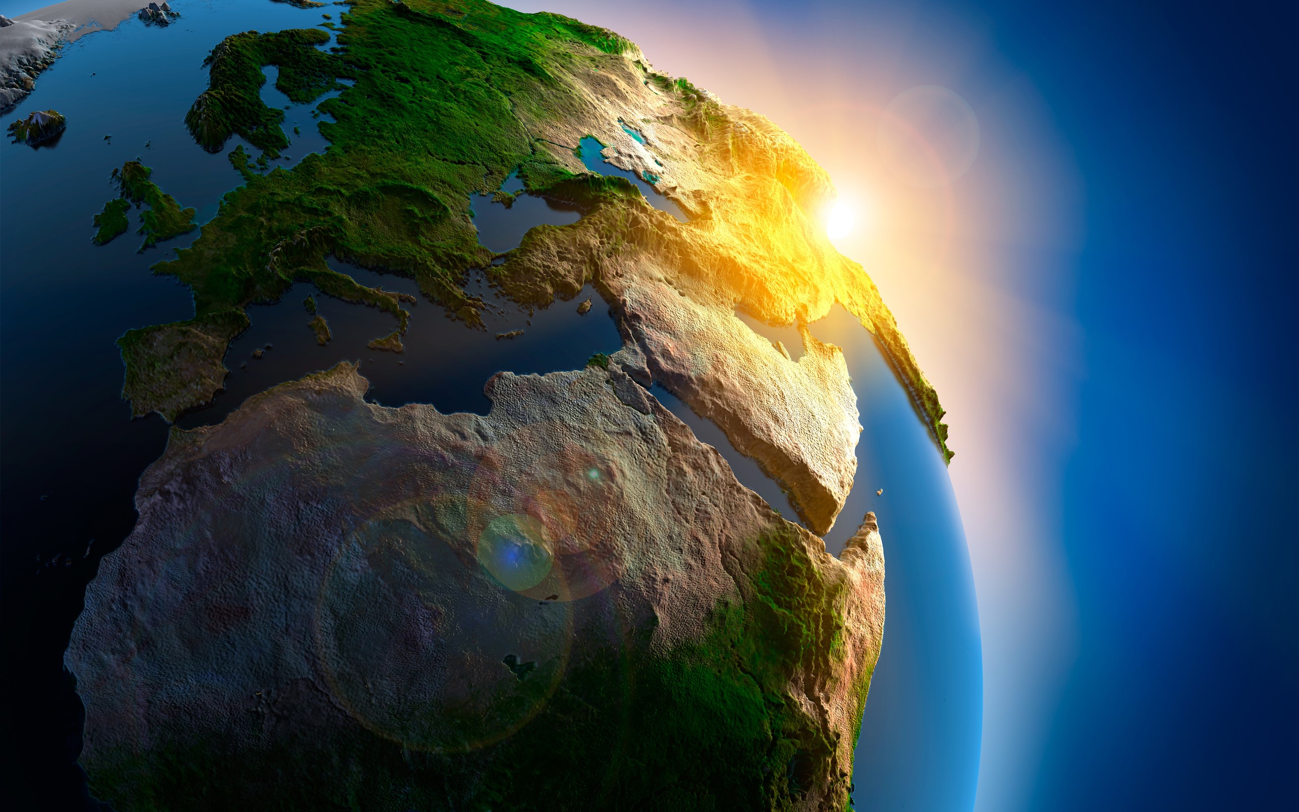 Earth from space with sunrise over Europe and Africa HD Wallpaper