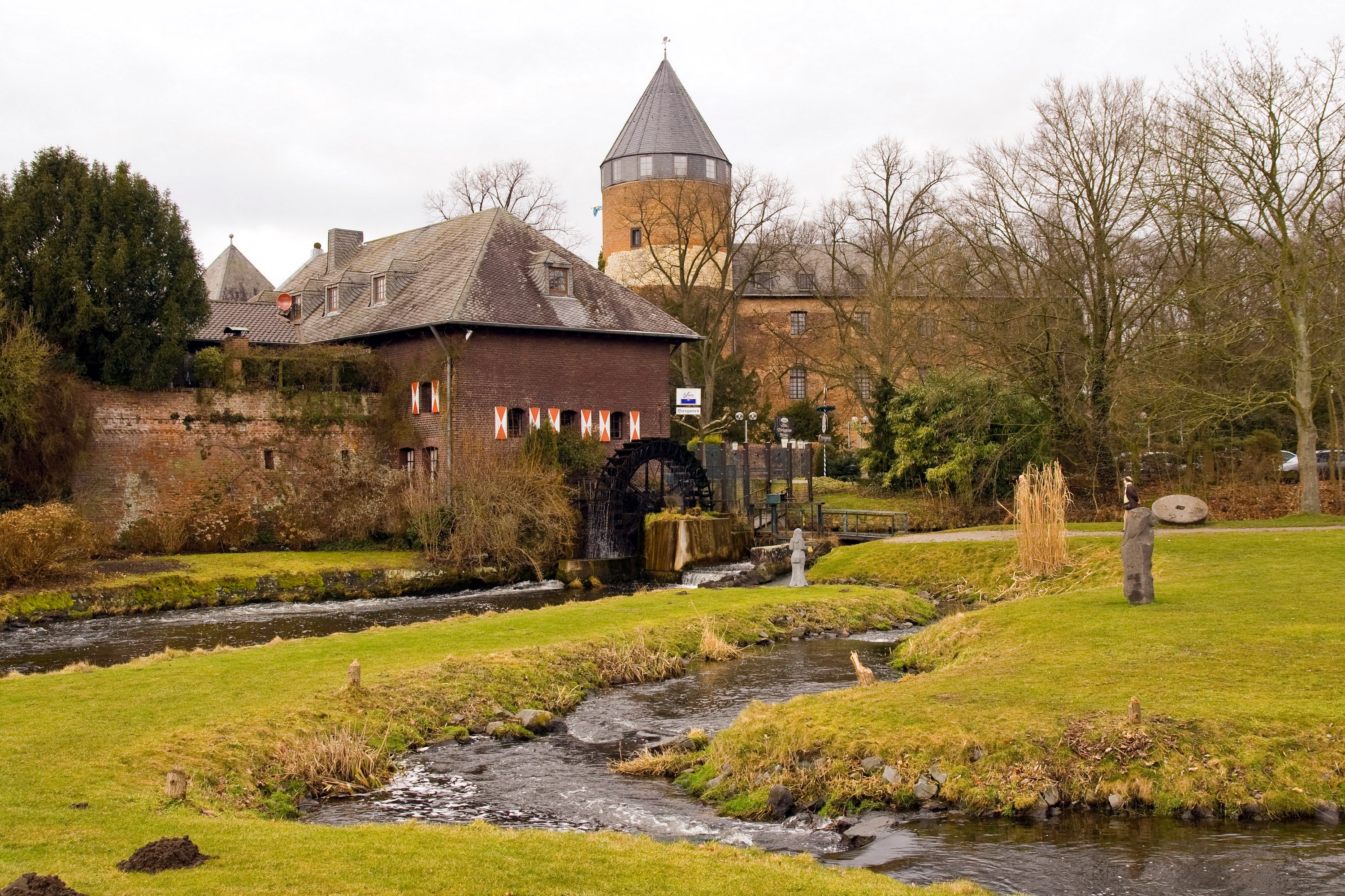 Watermill and tower in Germany HD Wallpaper