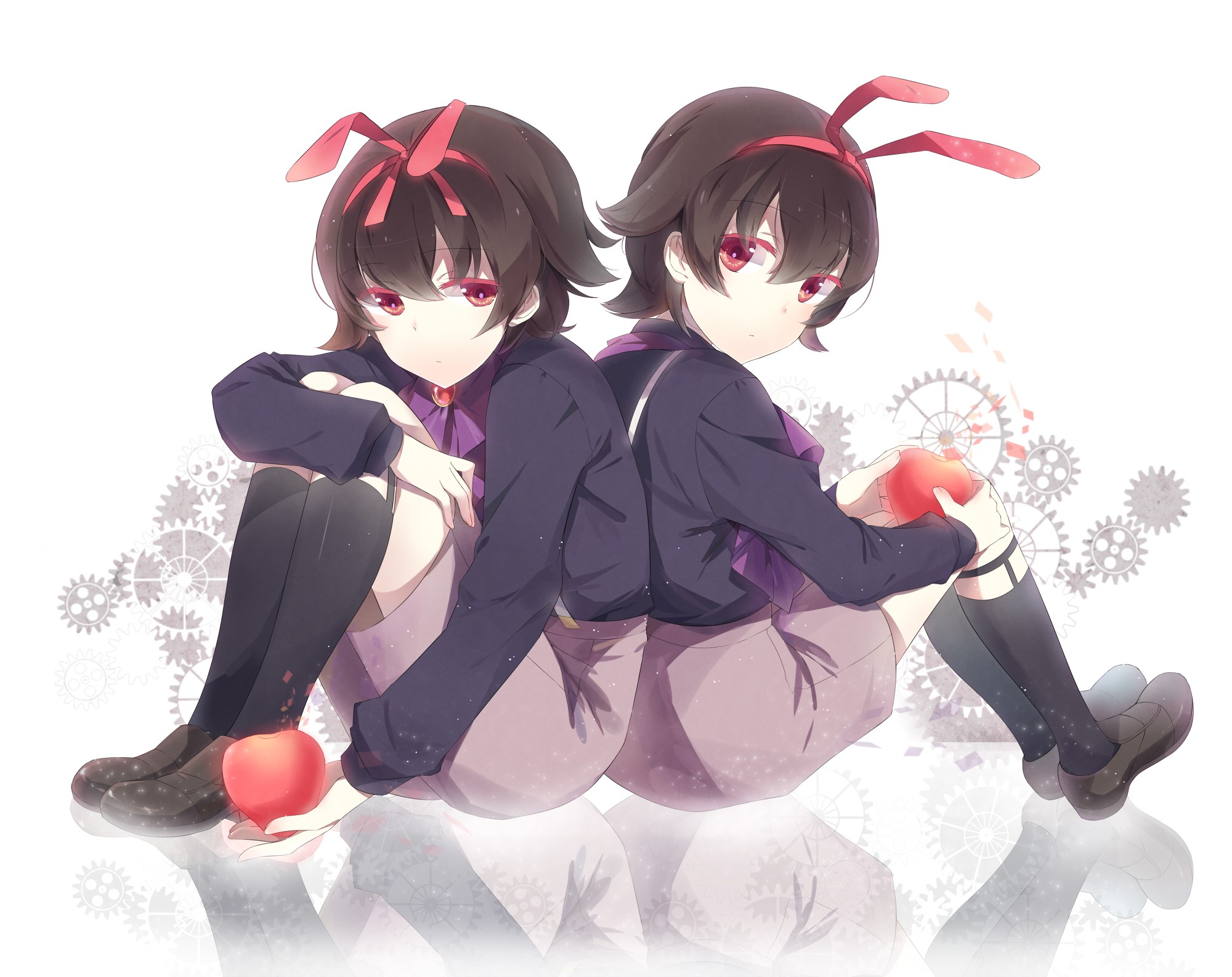 Mawaru Penguin Drum: Twin girls with apples HD Wallpaper