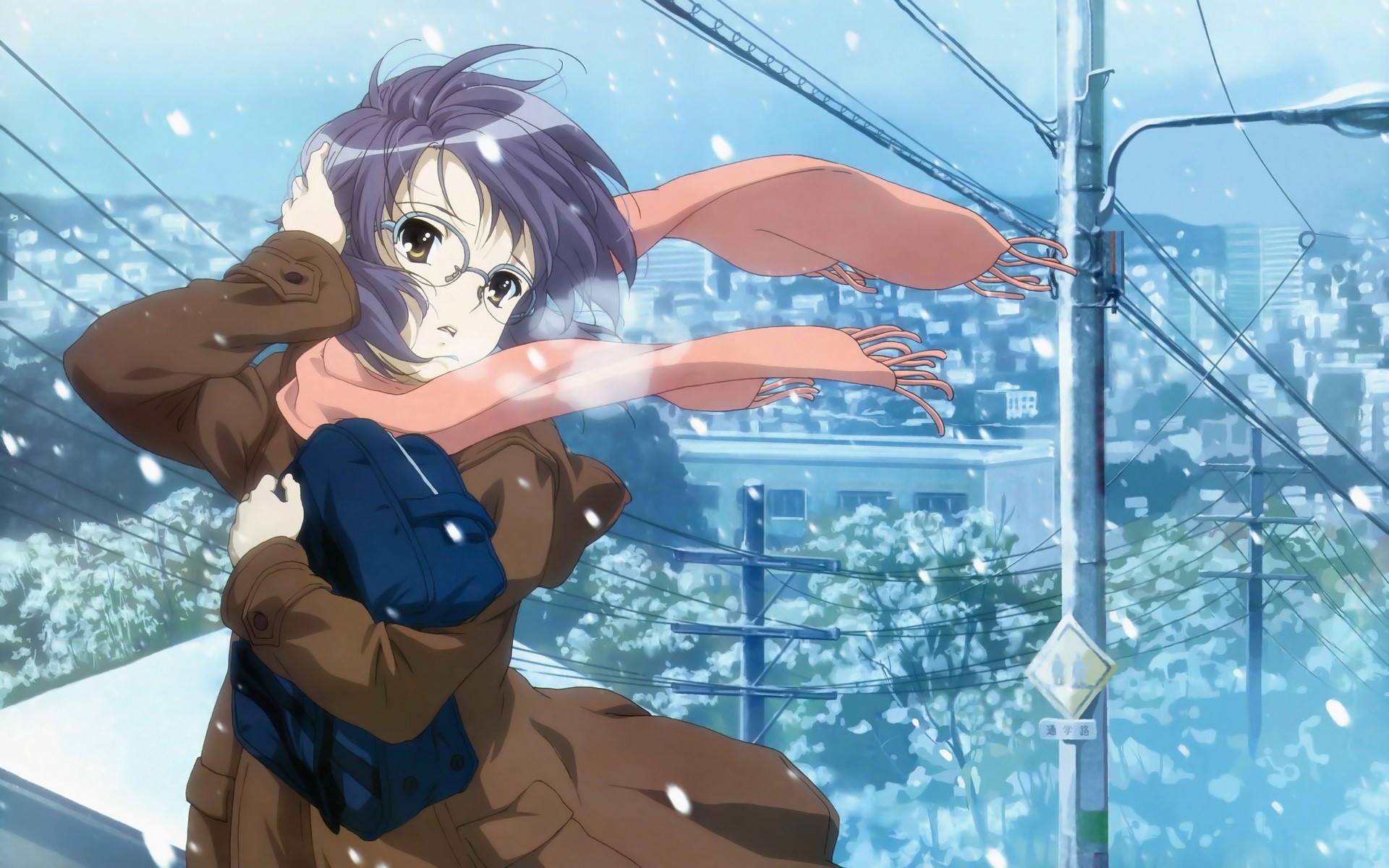 Kyon from The Melancholy of Haruhi Suzumiya in snow HD Wallpaper