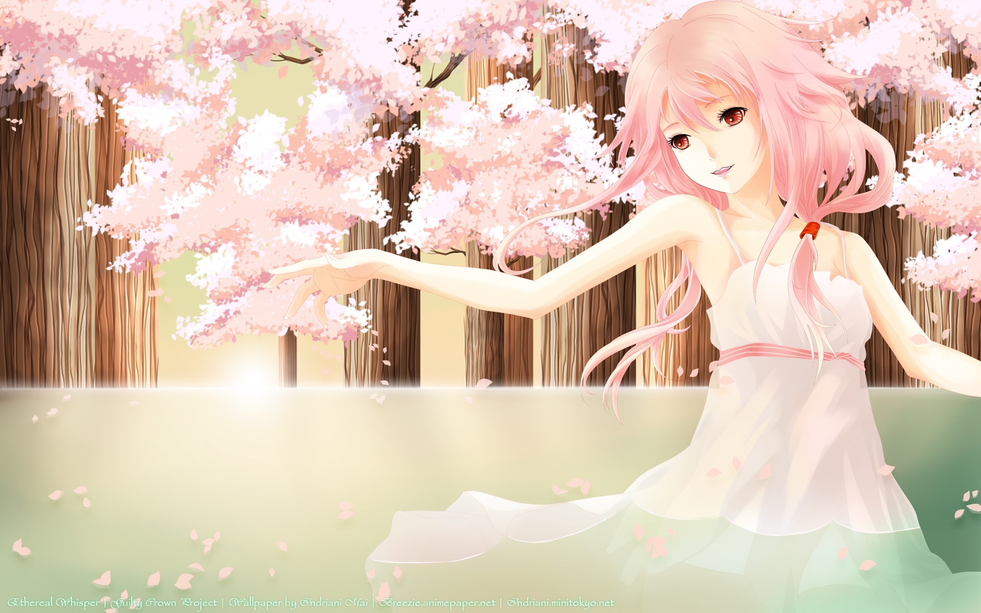 Inori Yuzuriha from Guilty Crown in a cherry blossom forest HD Wallpaper